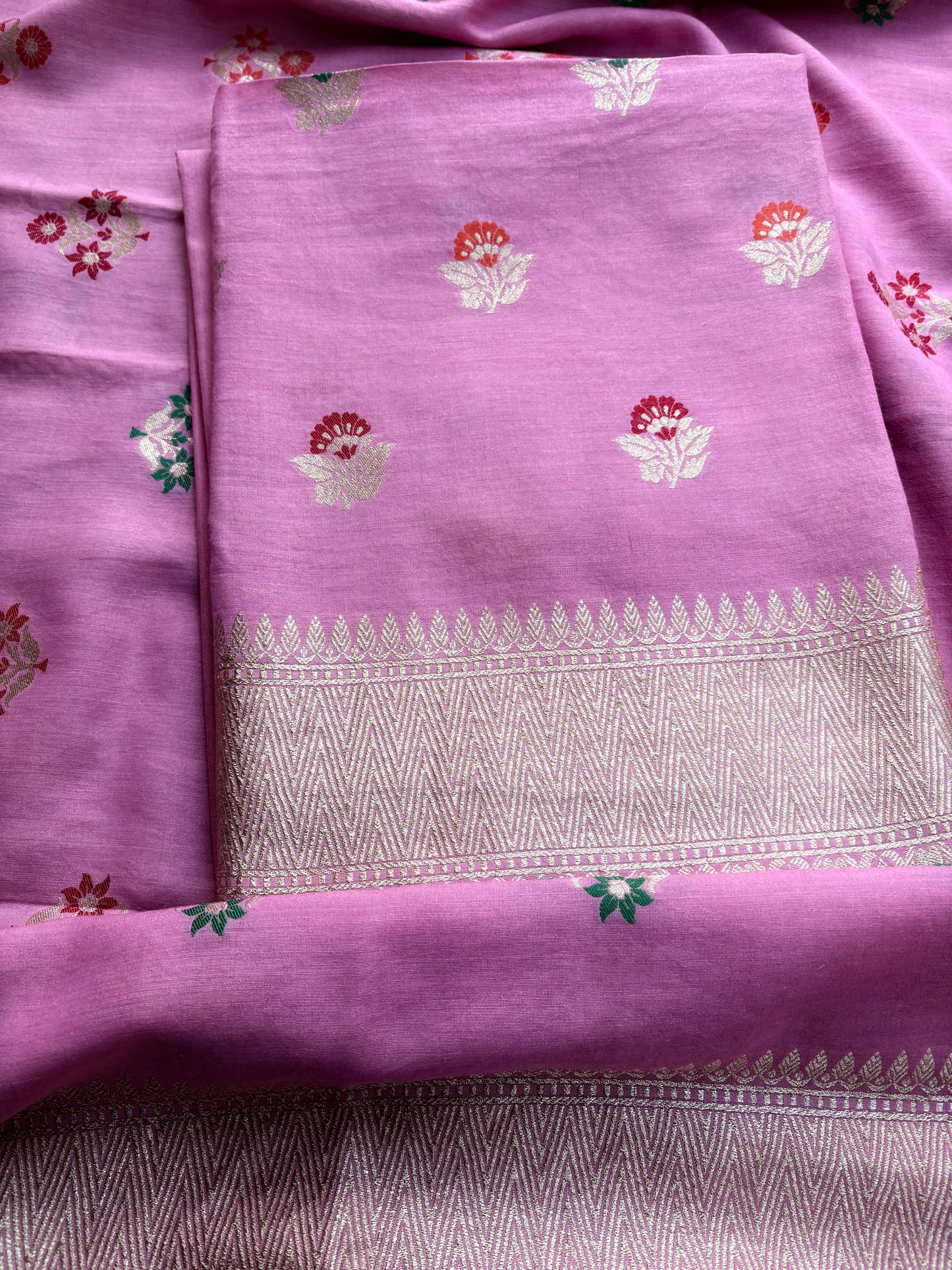 Pink meenadar moonga silk 3 piece suit set
