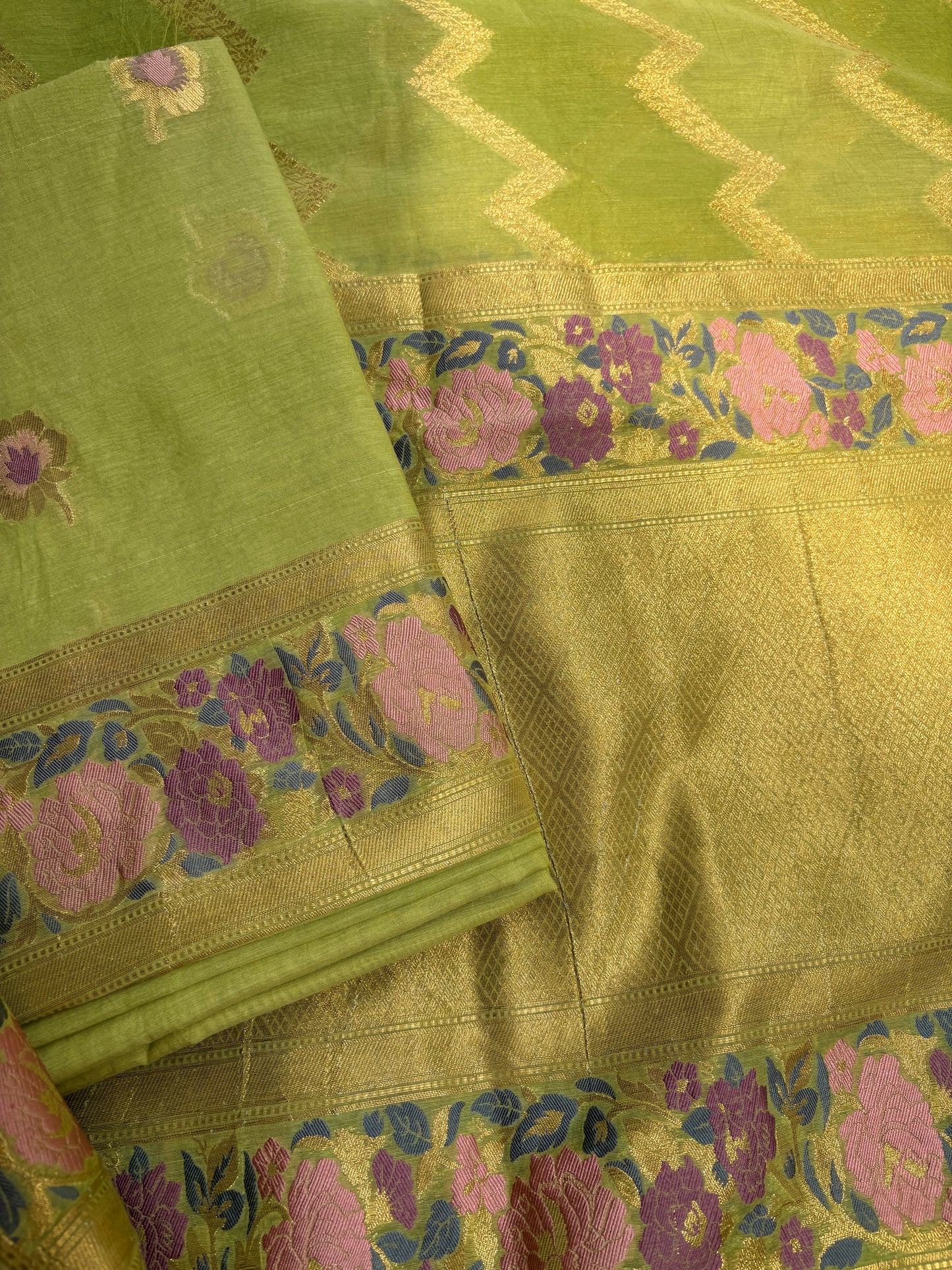 Green Chanderi meenadar suit set