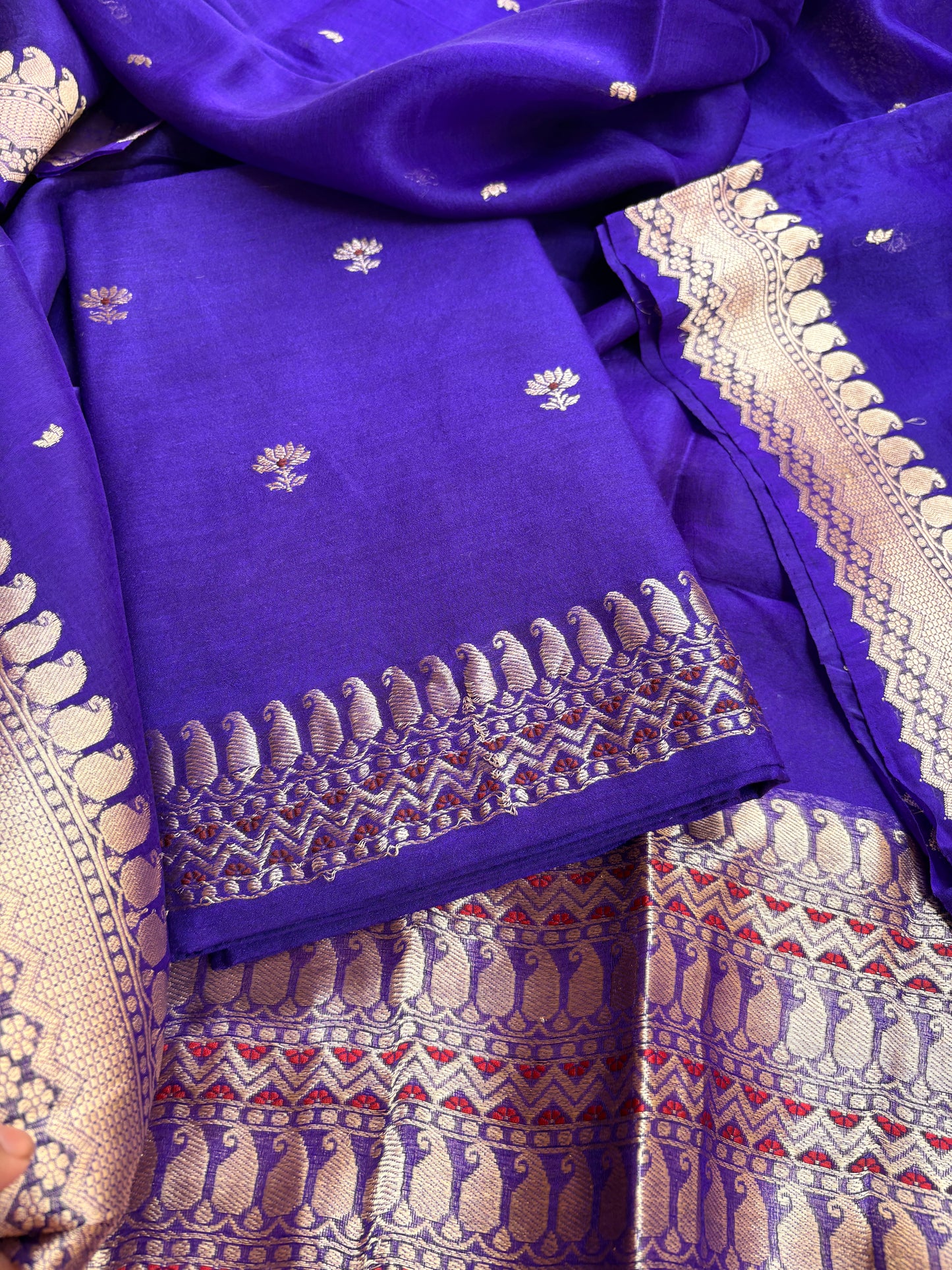 Purple moonga silk kurta, bottom , kora kadhwa silk dupatta