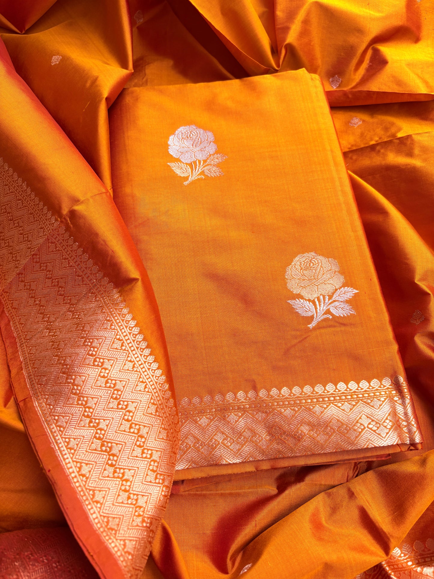 Orange gold katan by katan silk suit set