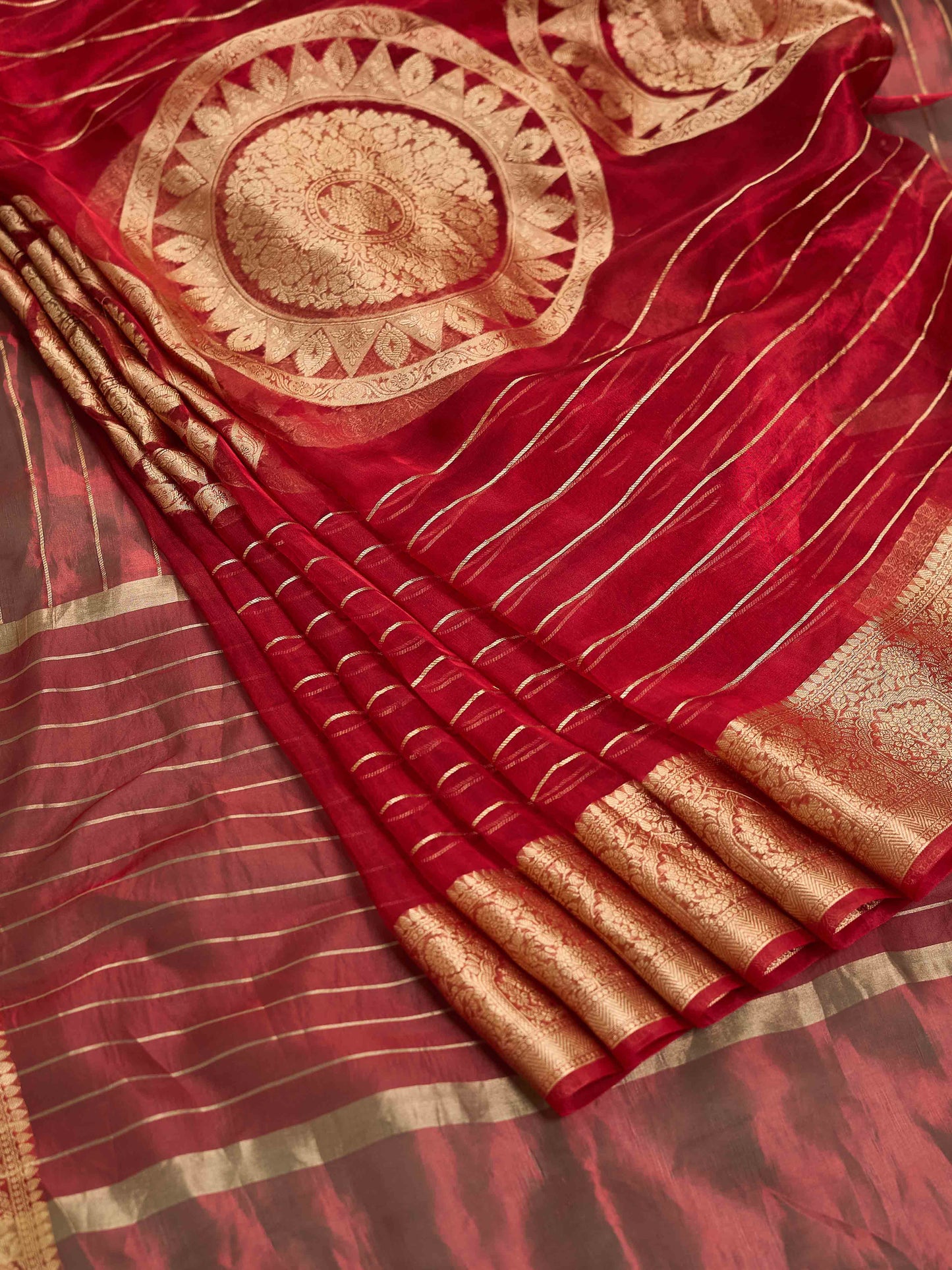 Red kora silk kadhwa weave saree
