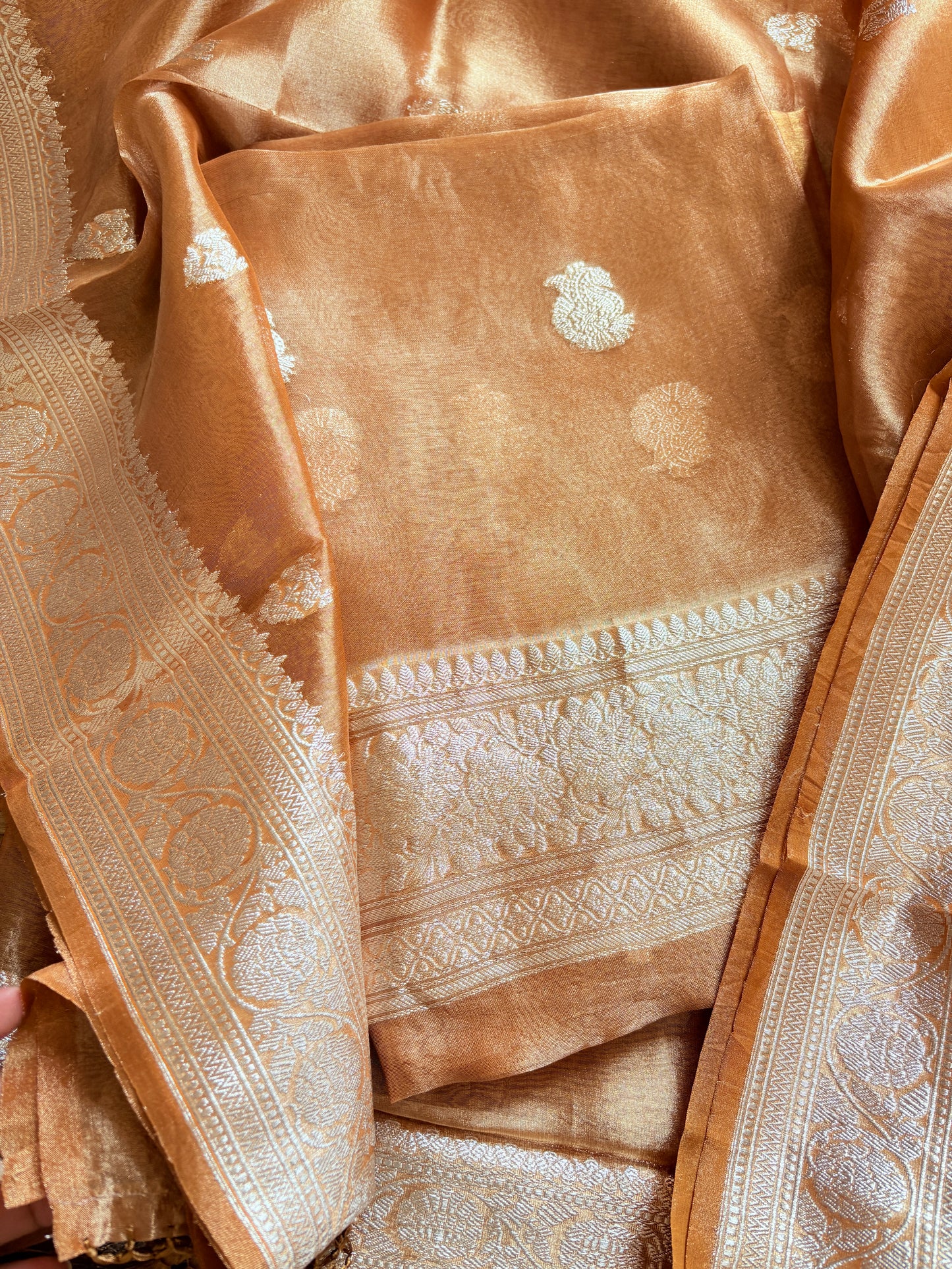 Orange gold tissue kadhwa 3 piece suit set