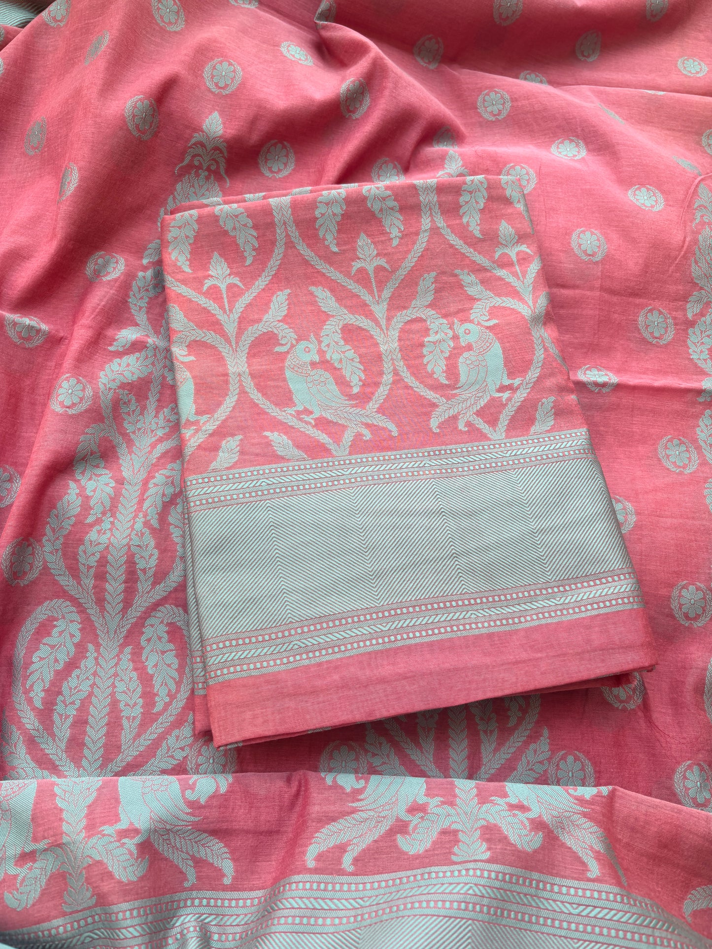Peach Resham weaving Chanderi suit set