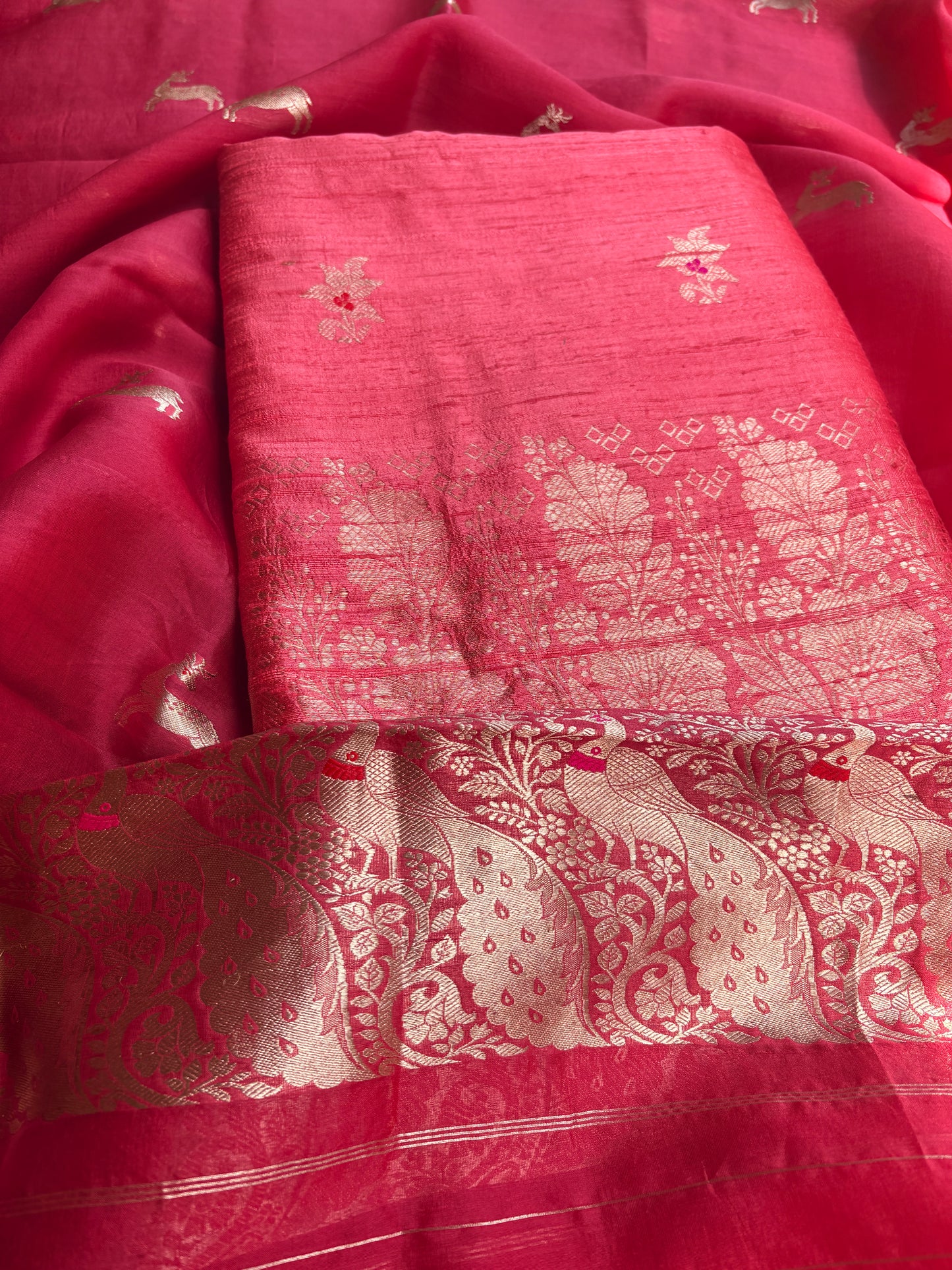 Peach raw silk kurta, bottom , kora silk dupatta