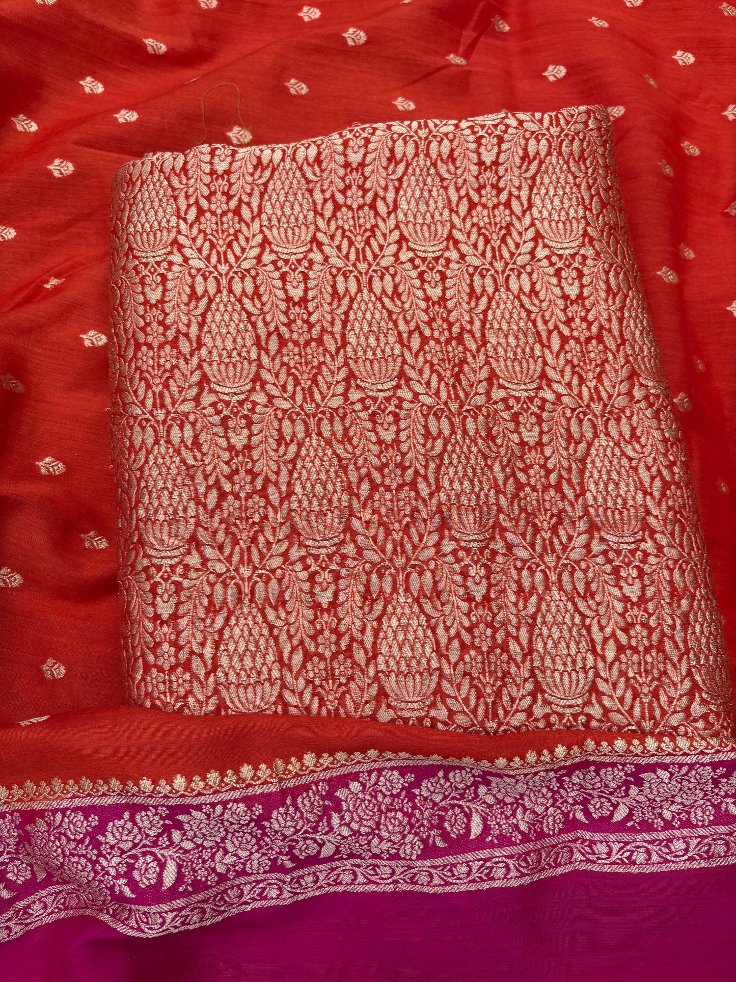 Orange pink moonga silk 3 piece suit set