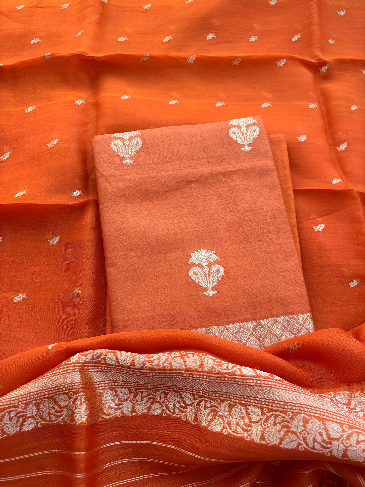 Rust moonga silk suit with kora kadhwa dupatta
