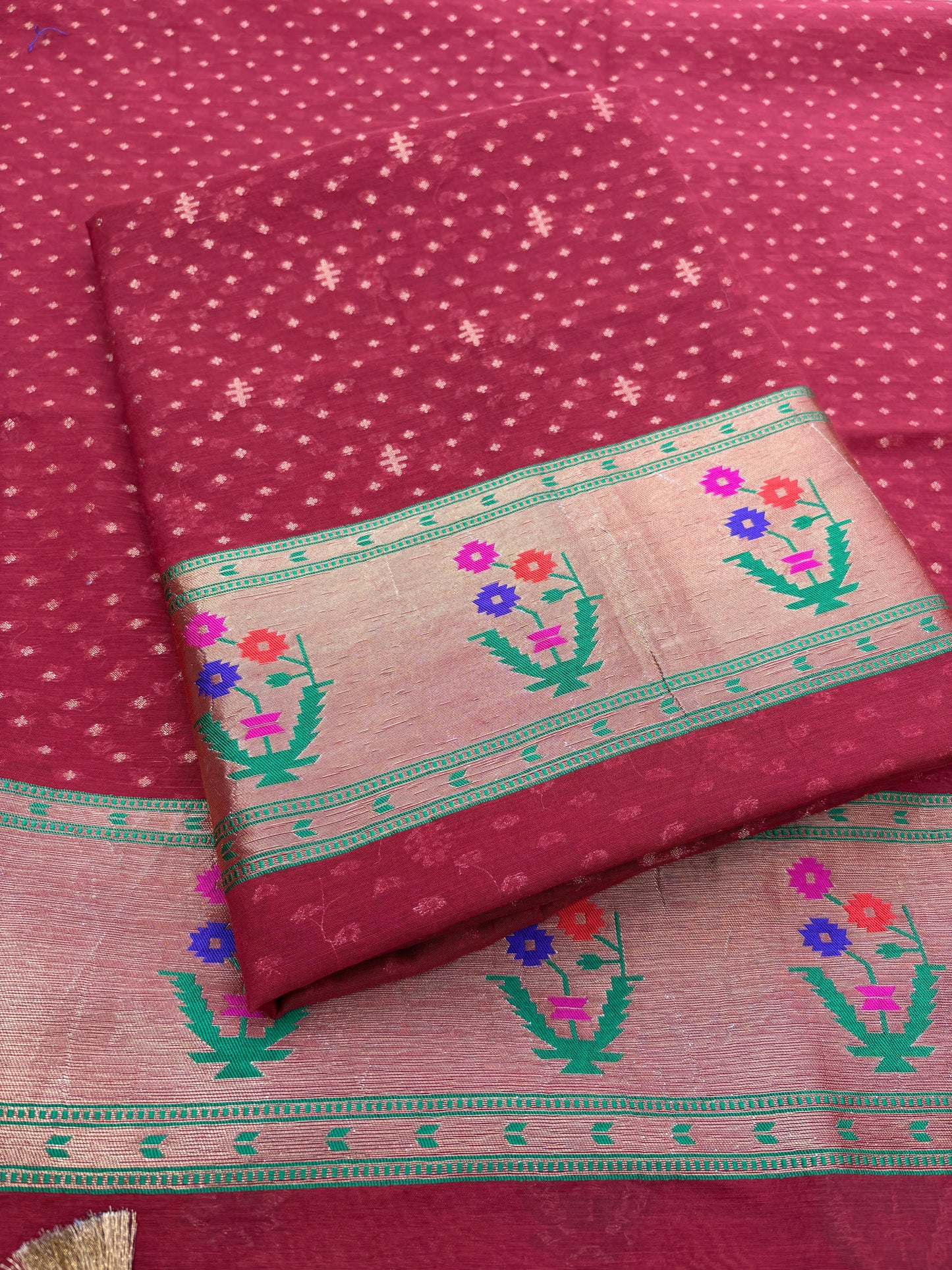 Red Chanderi cotton Paithani border suit set