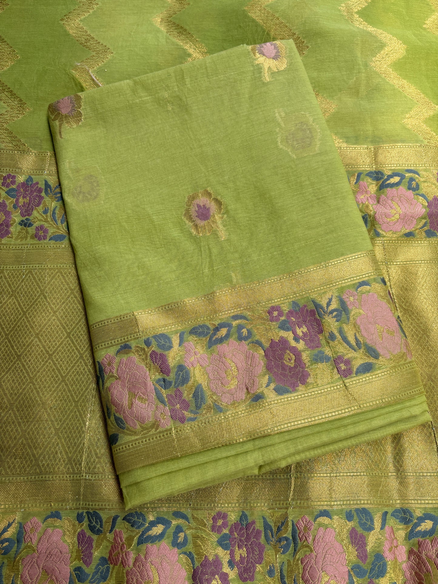 Green Chanderi meenadar suit set