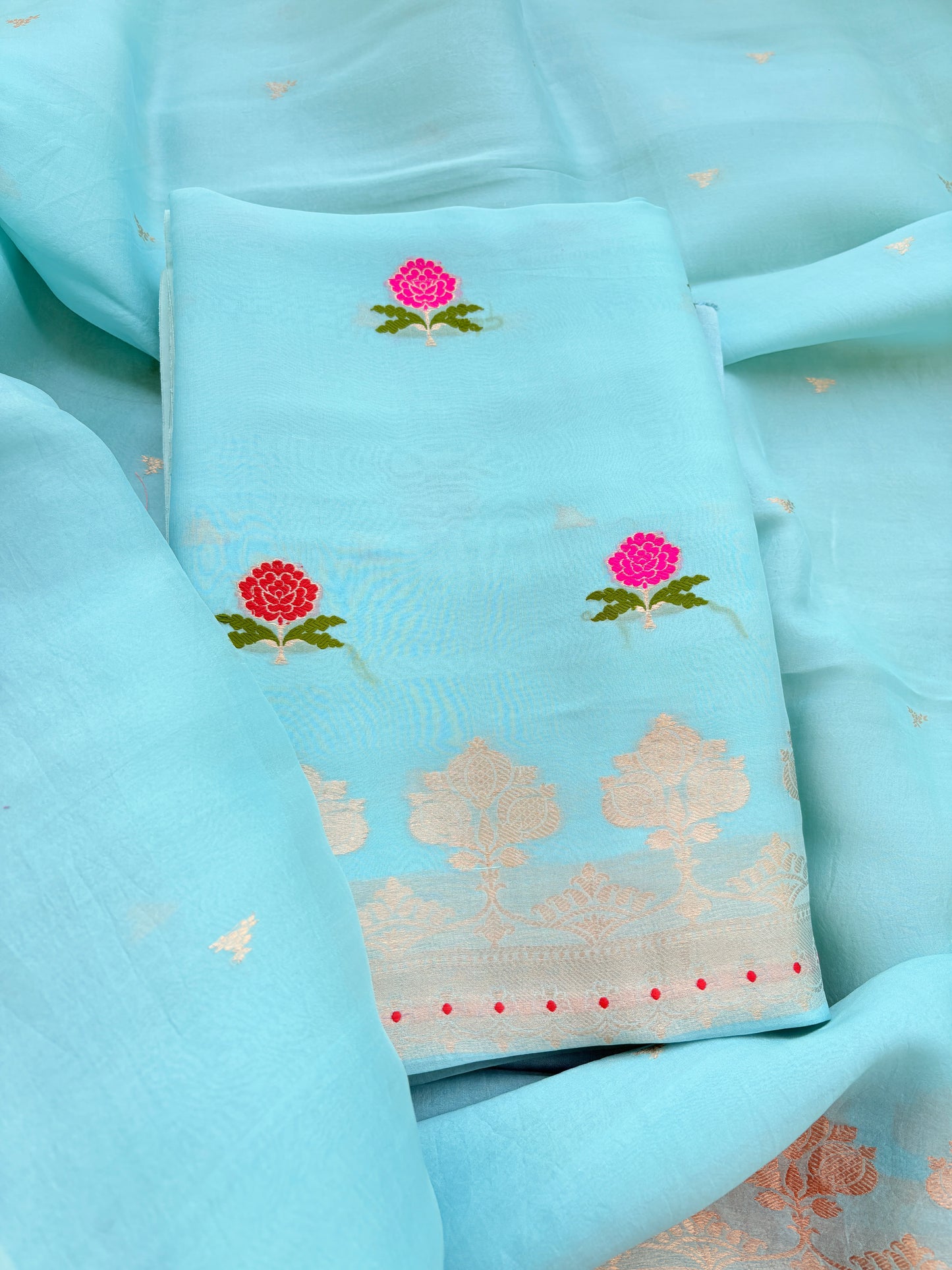 Blue kora kadhwa silk suit set