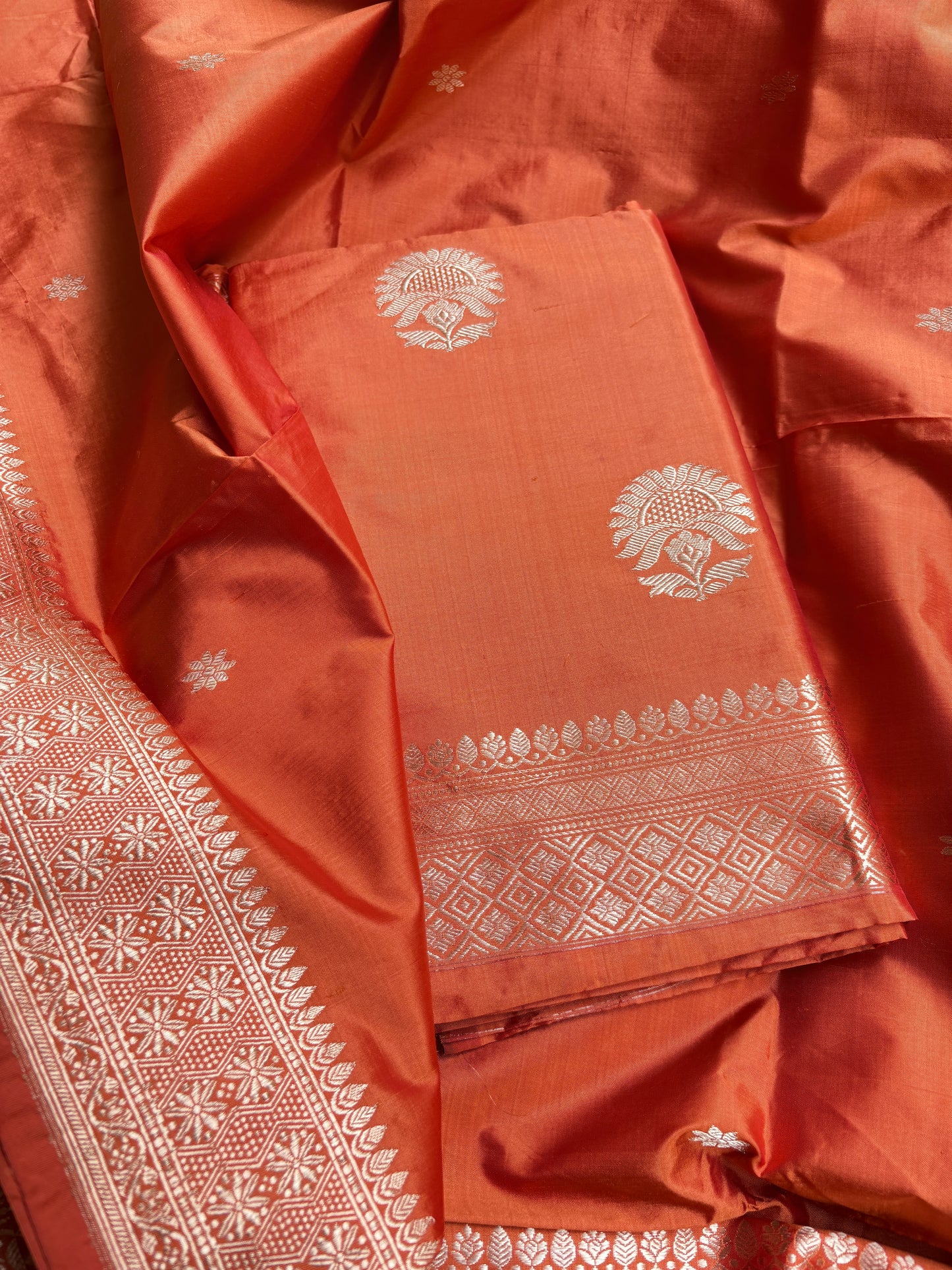 Orange katan by katan silk kadhwa suit set