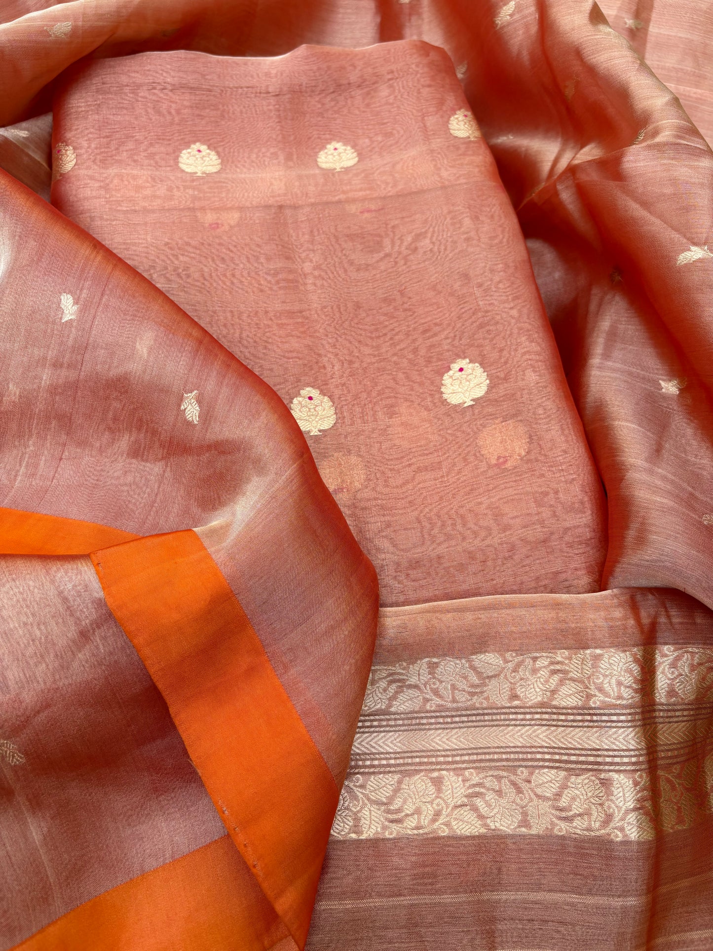 Orange tissue kadhwa 3 piece suit set