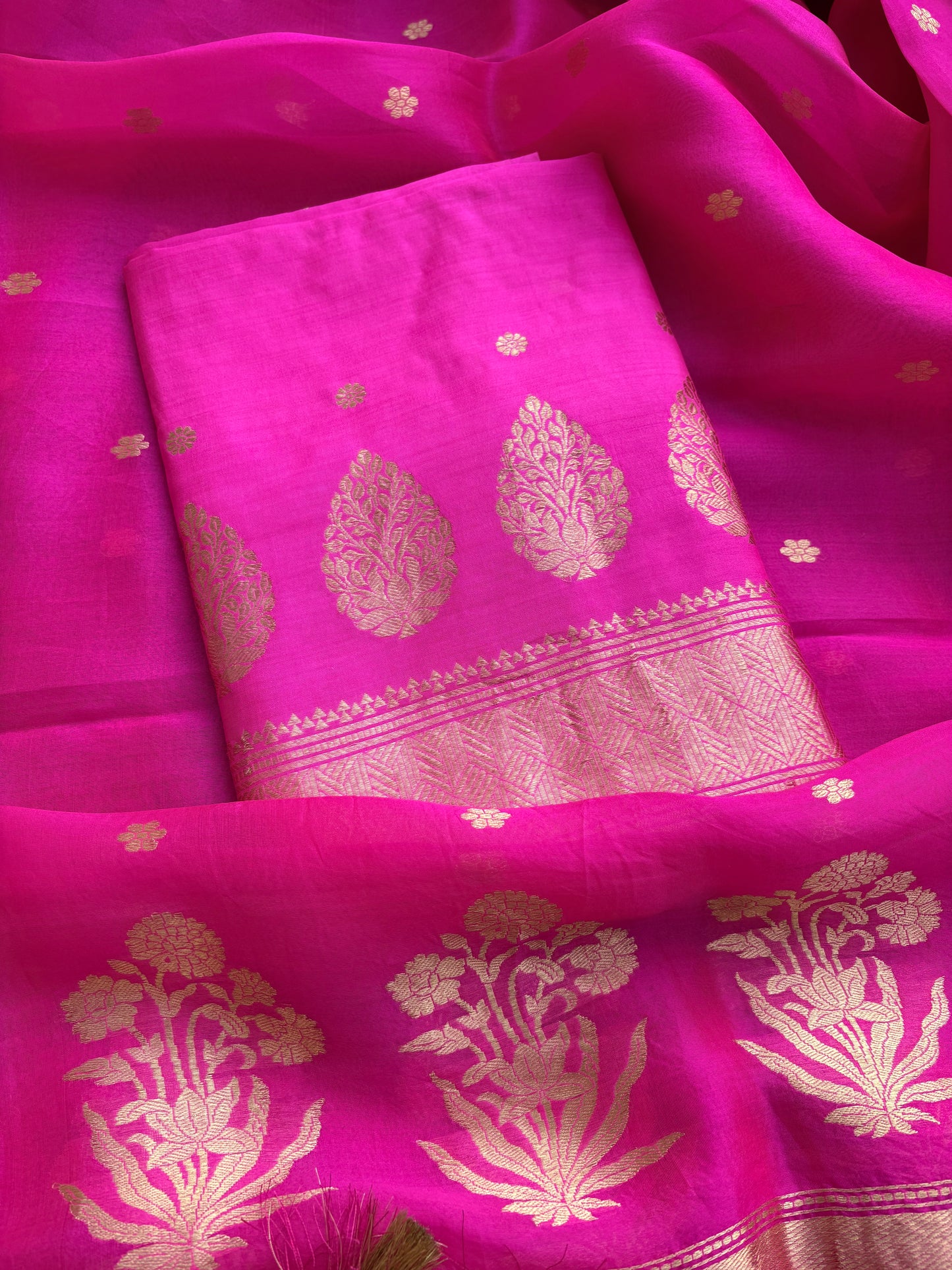 Pink Chiniya silk 3 piece suit set