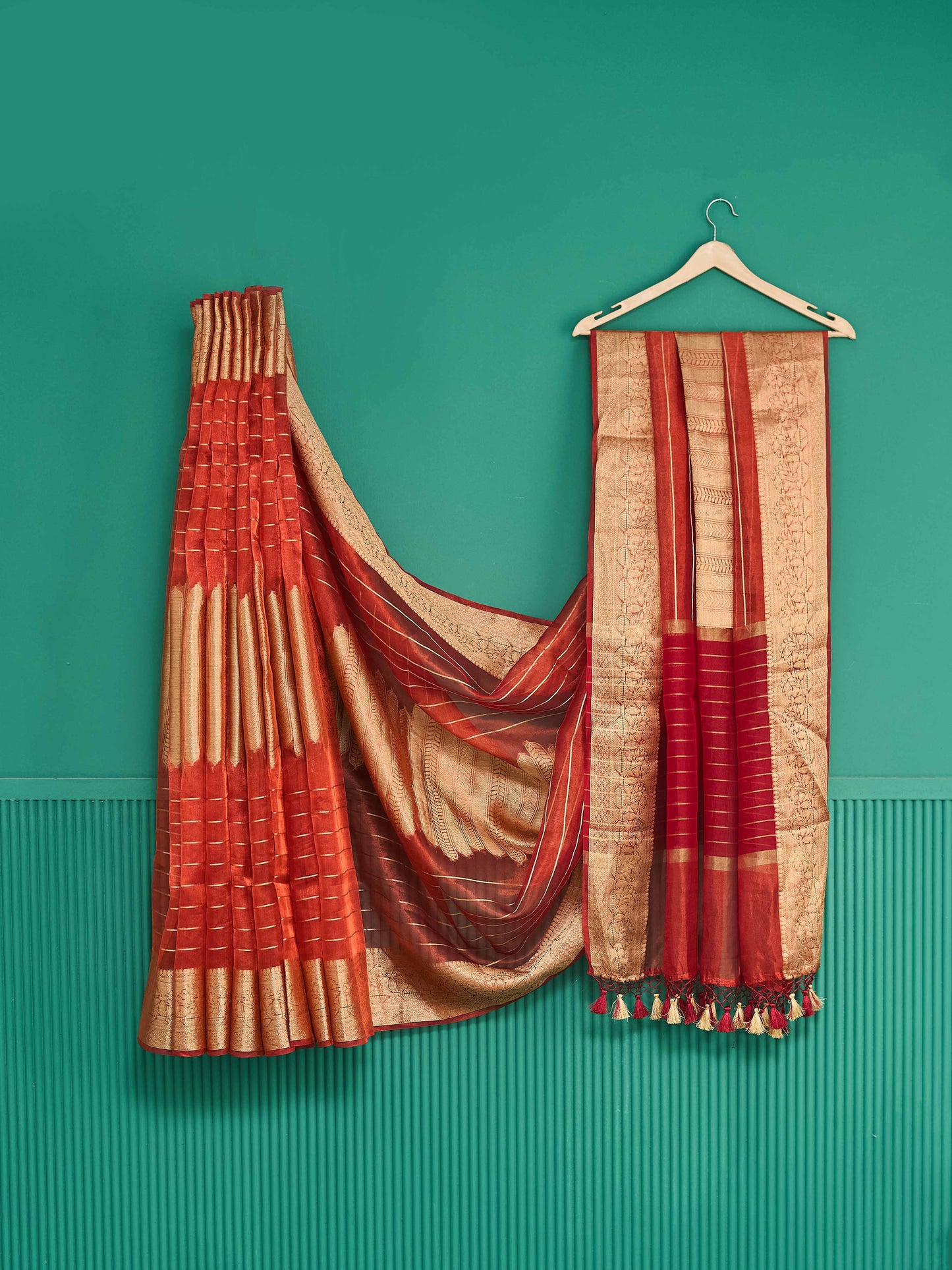 Rust kora silk kadhwa saree