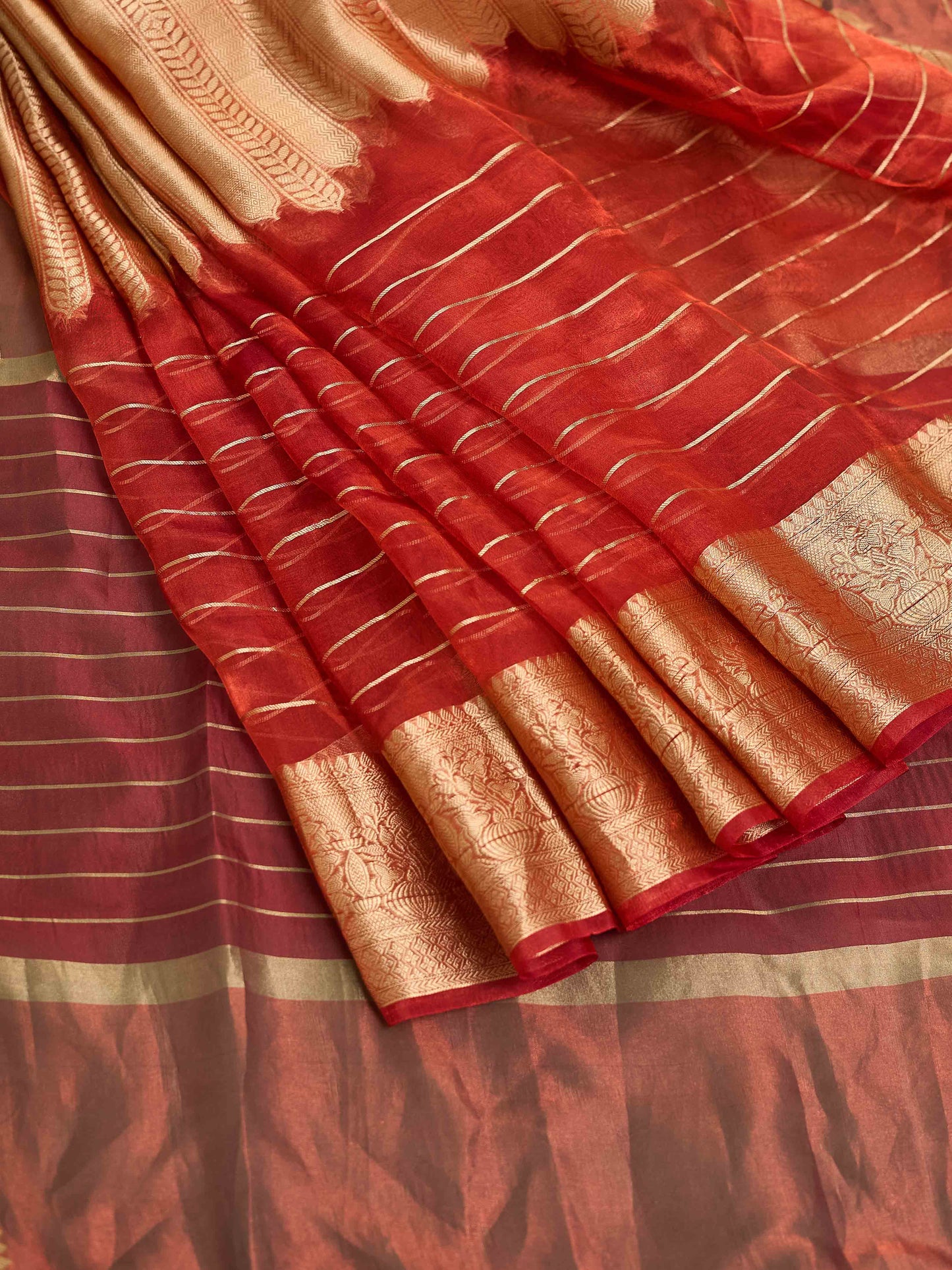 Rust kora silk kadhwa saree