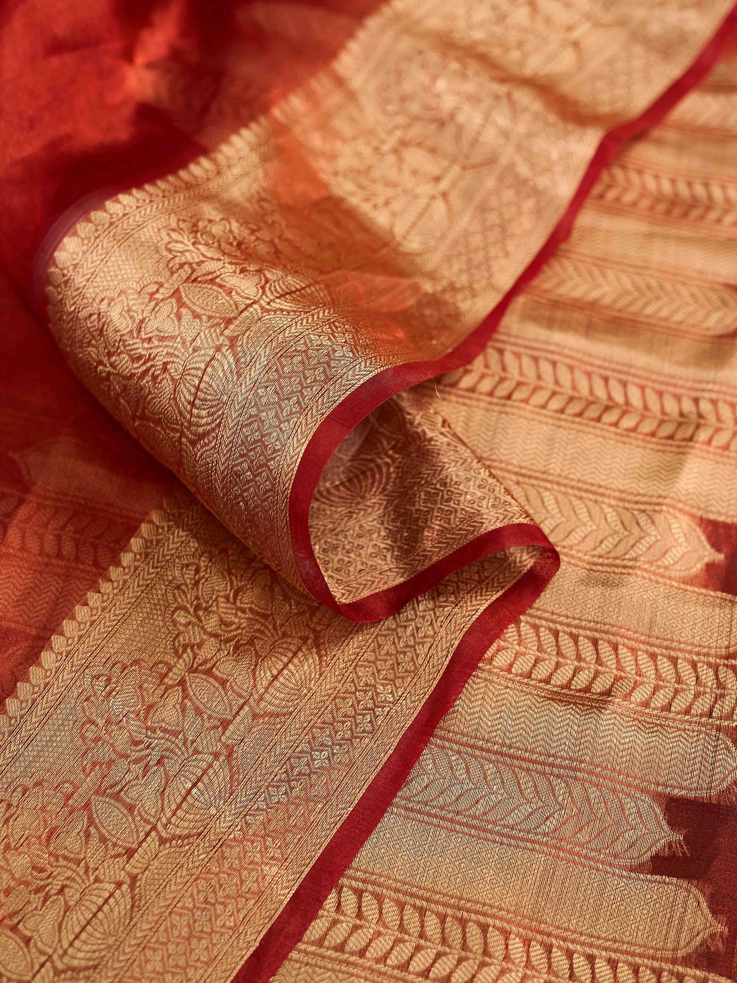 Rust kora silk kadhwa saree