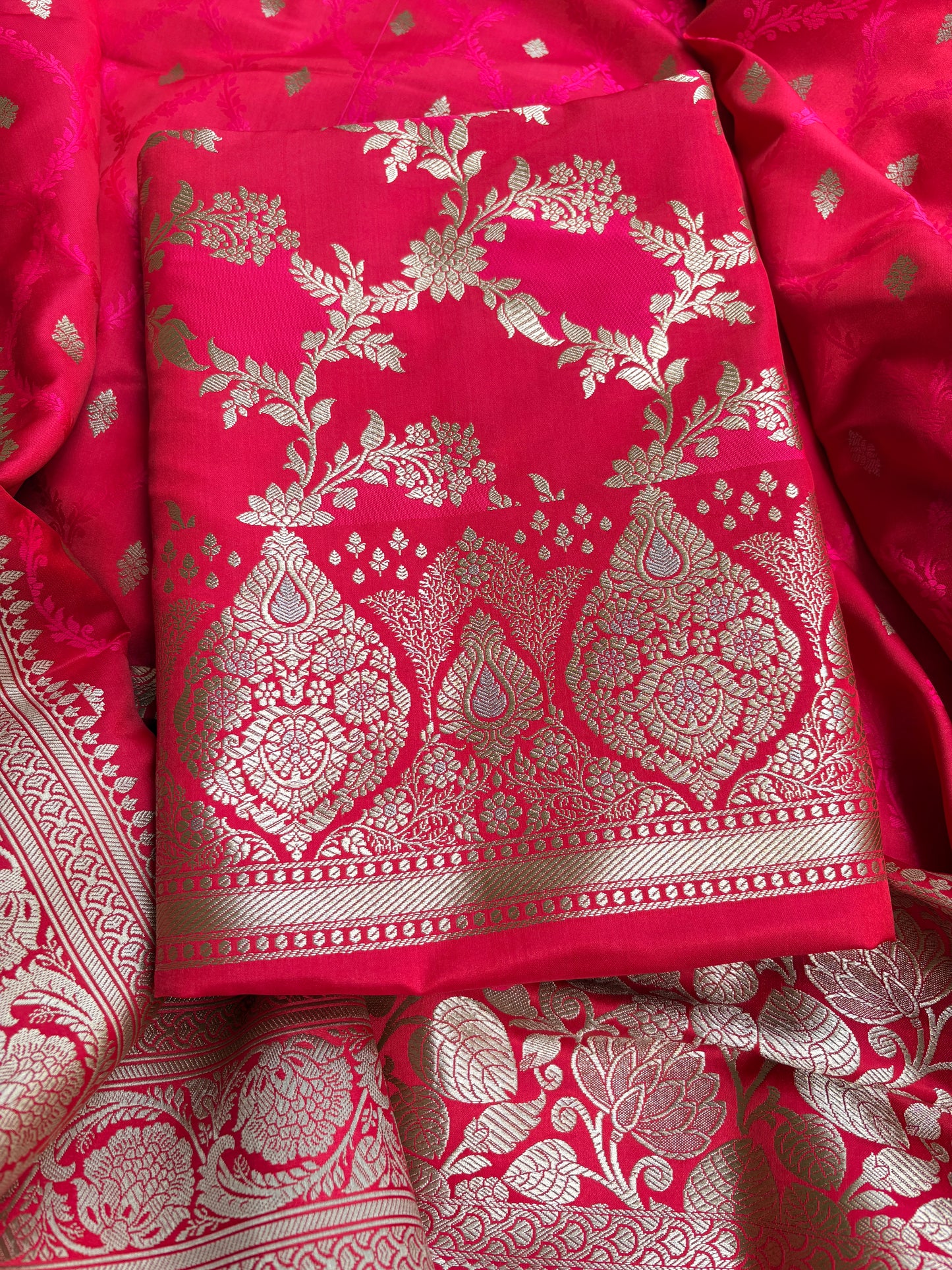 Red pink mashru silk suit set