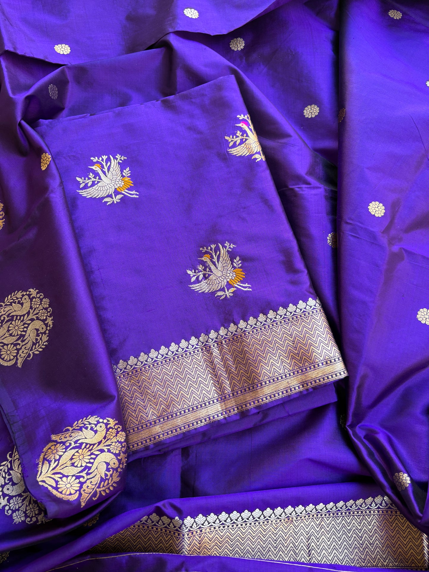 Purple katan by katan silk kadhwa suit set