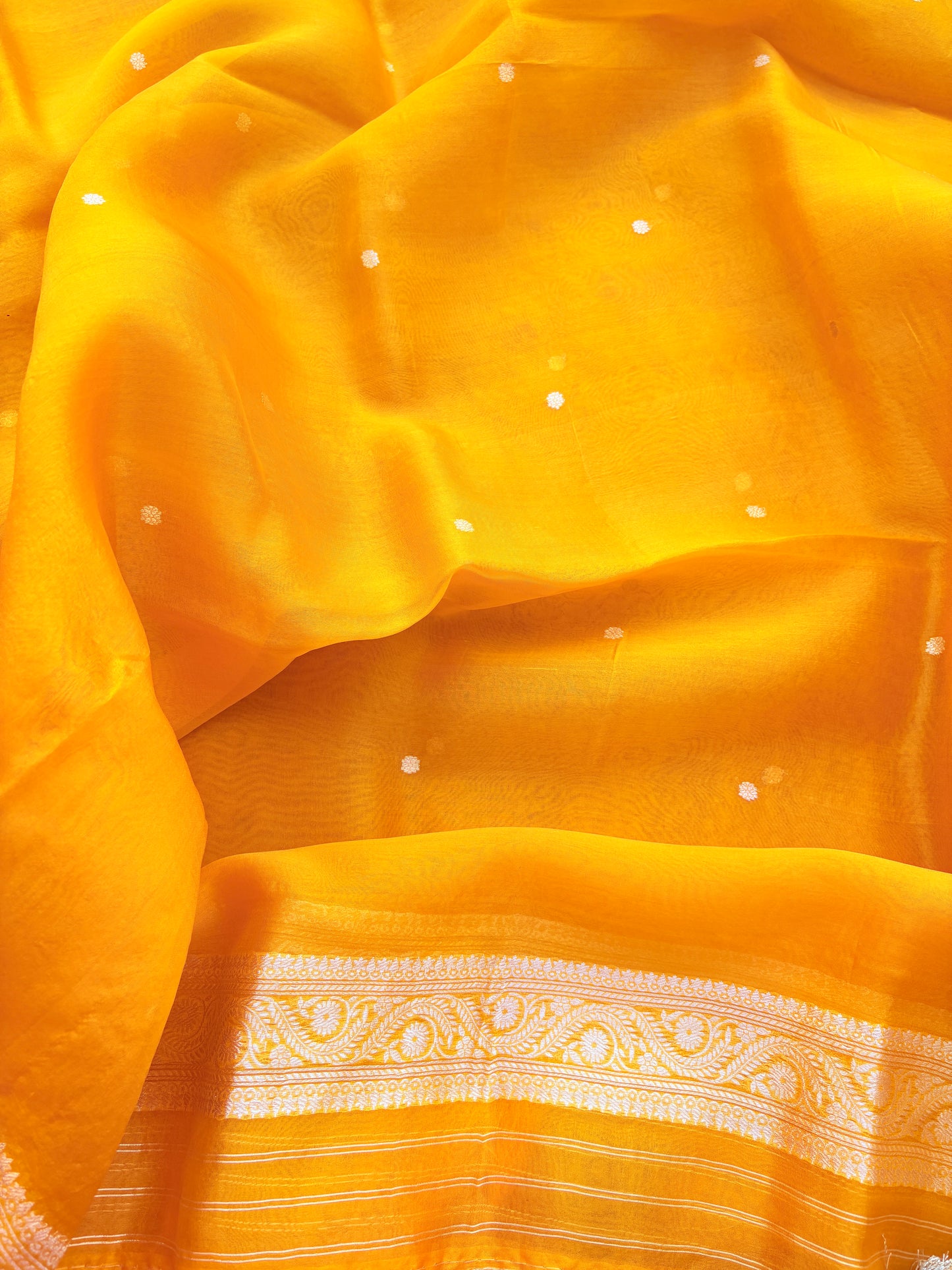 Yellow kora kadhwa silk suit set