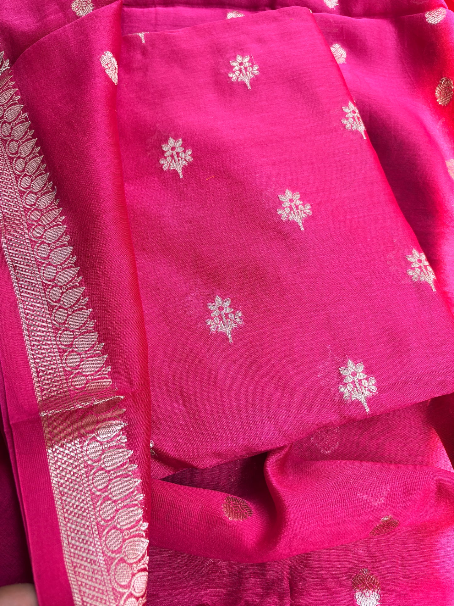 Pink Chanderi silk 3 piece suit set
