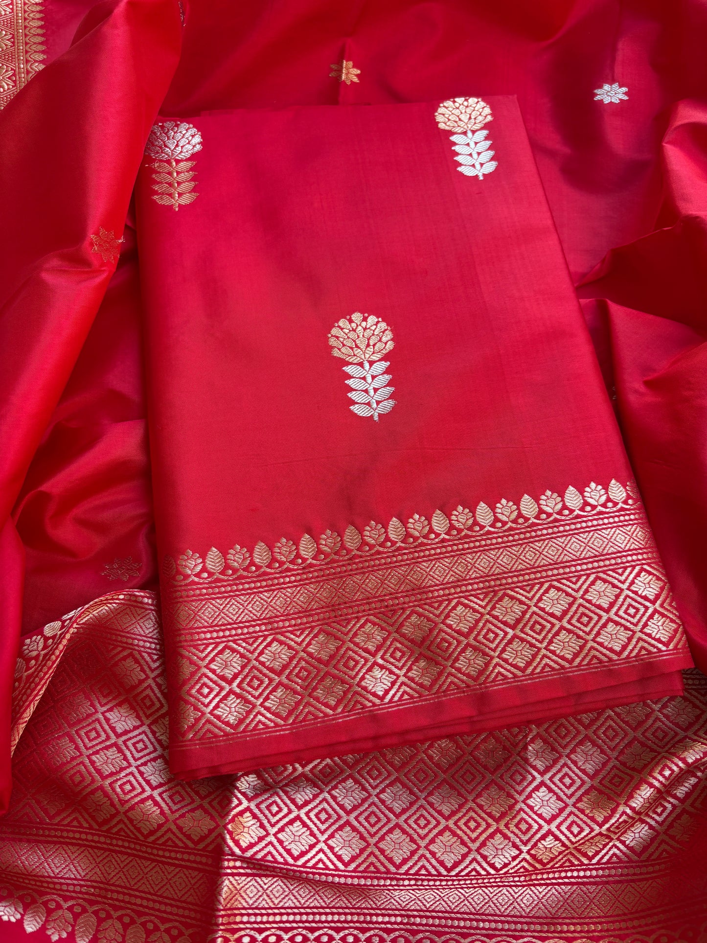 Red katan by katan kadhwa silk suit set