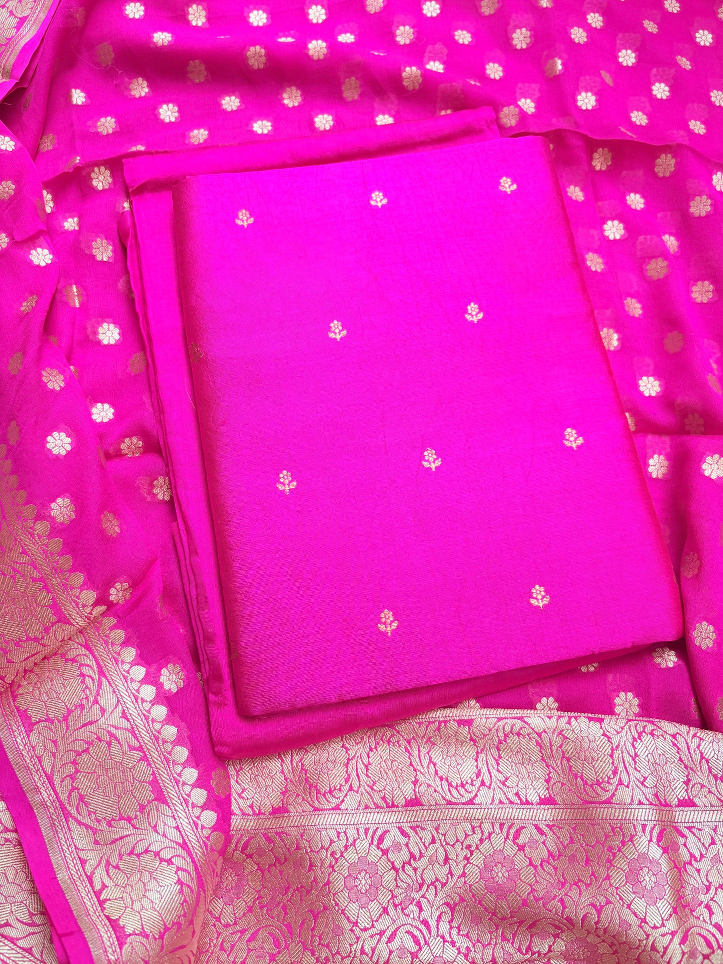 Pink Chiniya silk kurta, bottom and Khaddi georgette dupatta