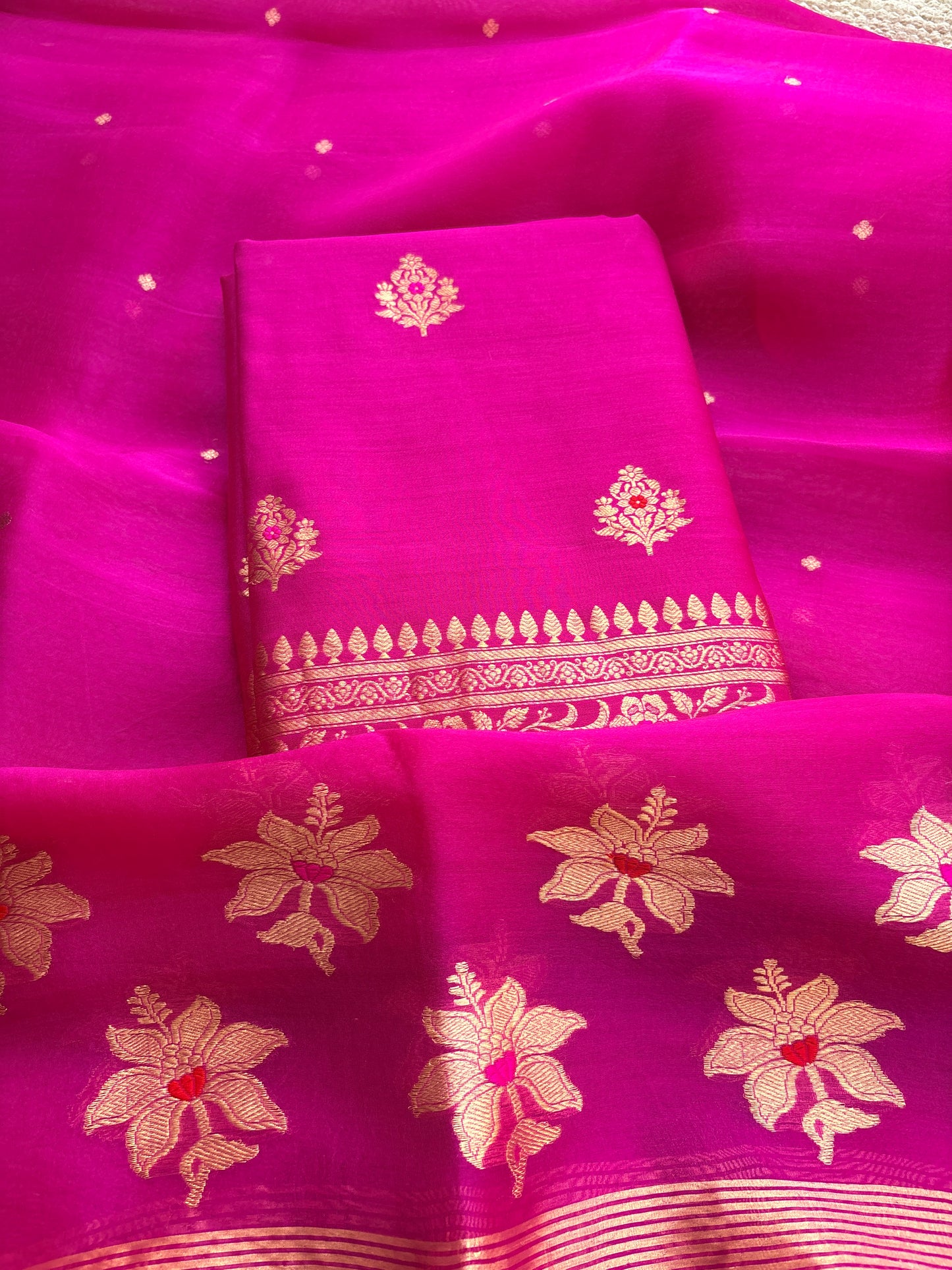 Pink Chiniya silk kadhwa suit set