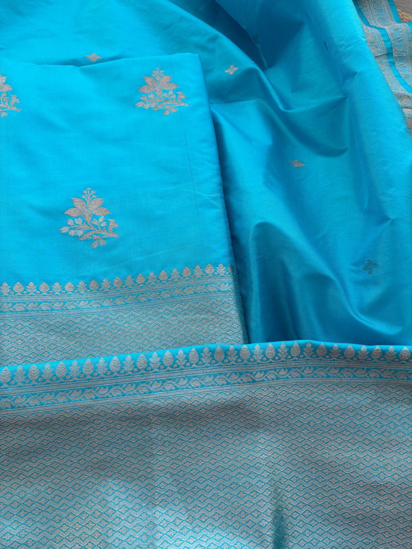 Blue katan by katan silk kadhwa suit set