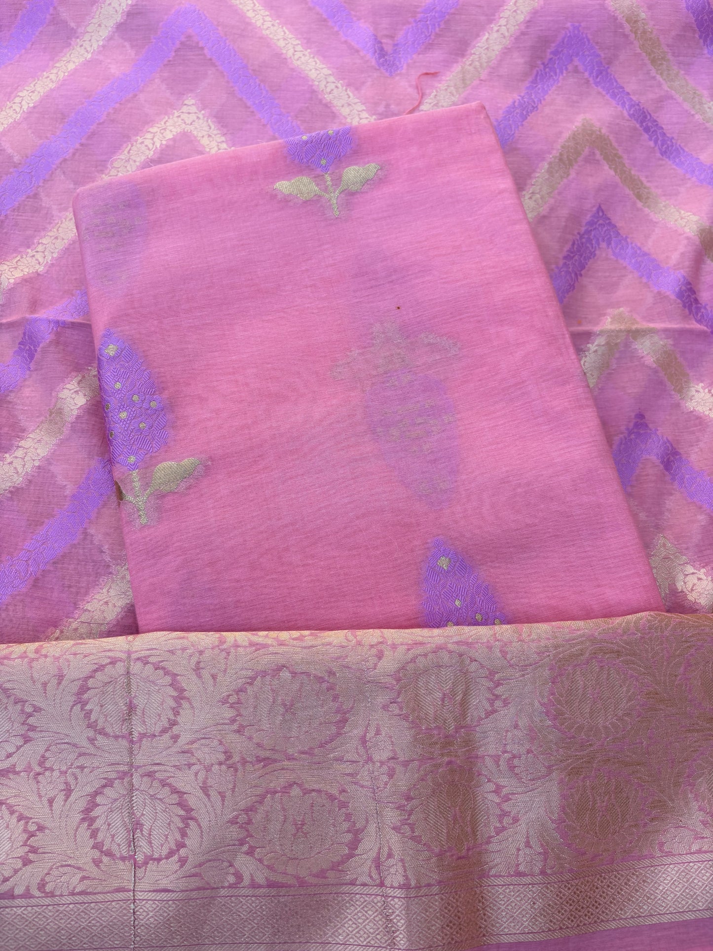 Pink Chanderi 3 piece suit set