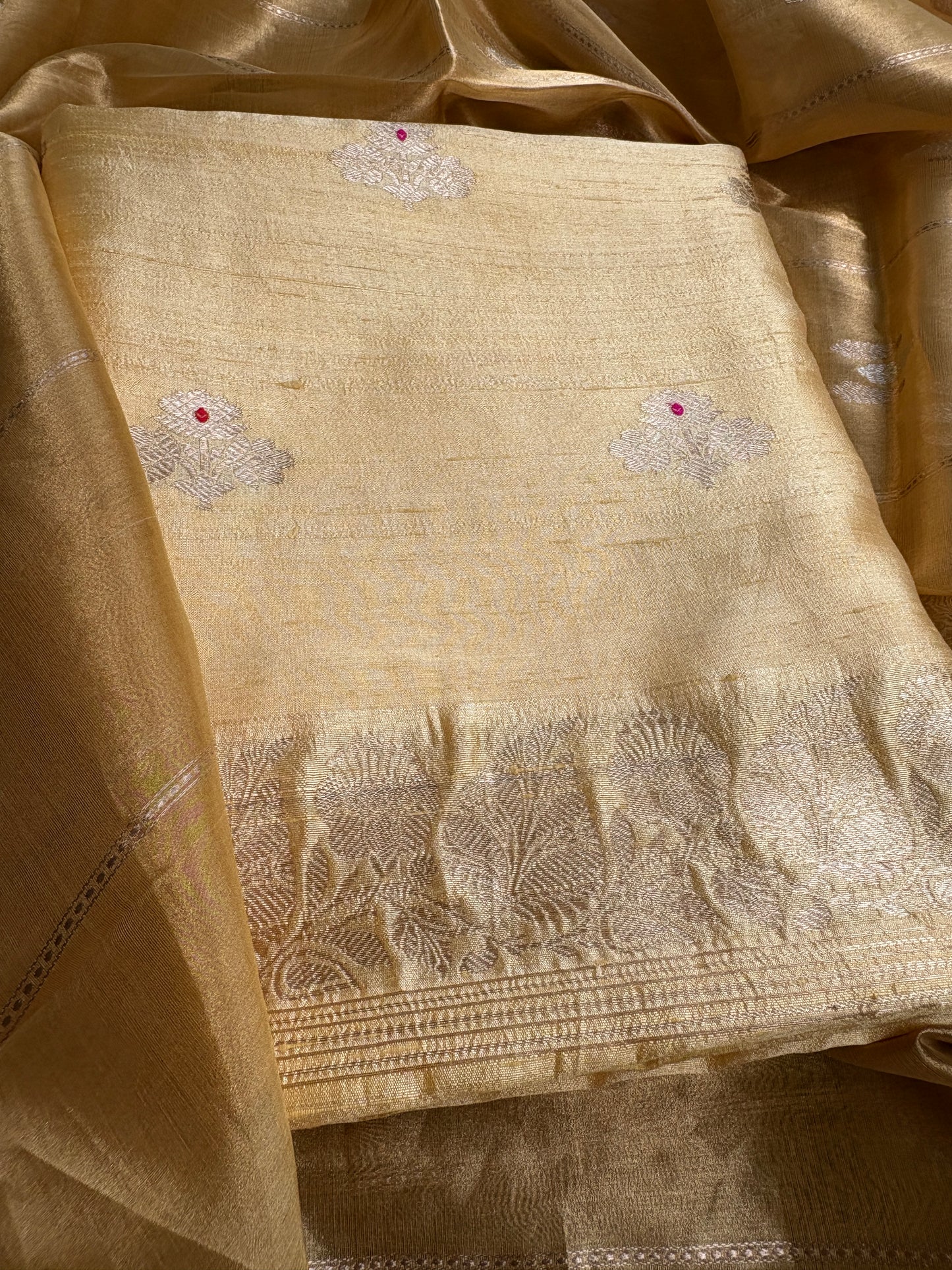 Yellow raw silk kurta, bottom and tissue kadhwa dupatta