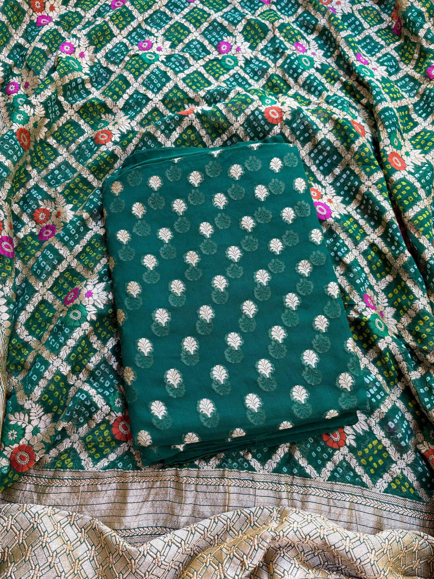 Green Khaddi georgette meenakari suit set