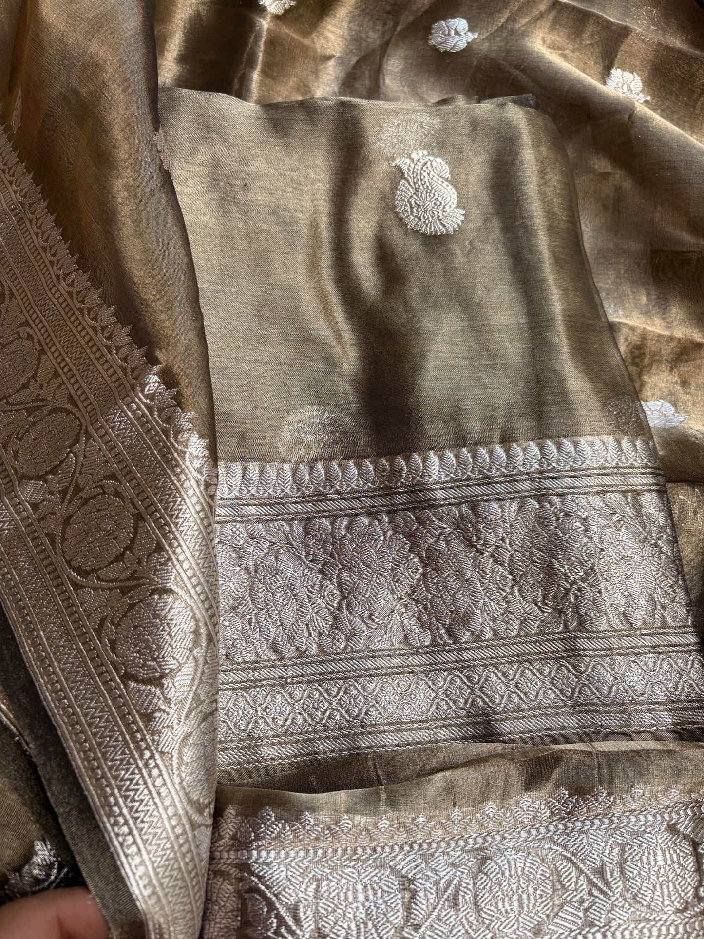Black tissue silver zari suit set