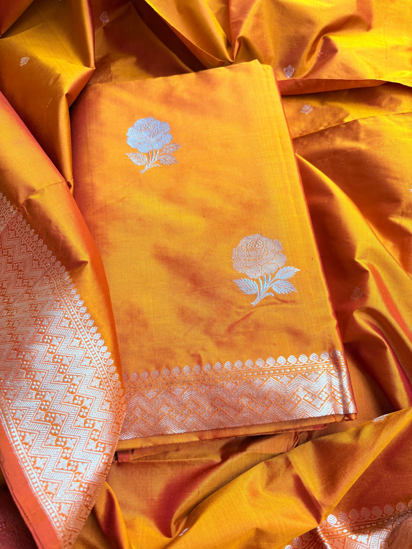 Orange gold katan by katan silk suit set
