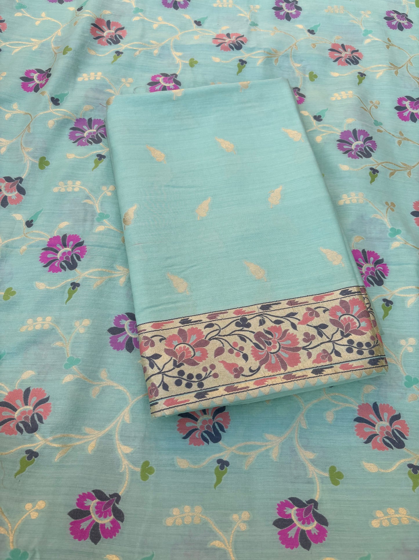 Turq moonga silk tilfi weaving kurta, jaal meenadar dupatta, plain bottom