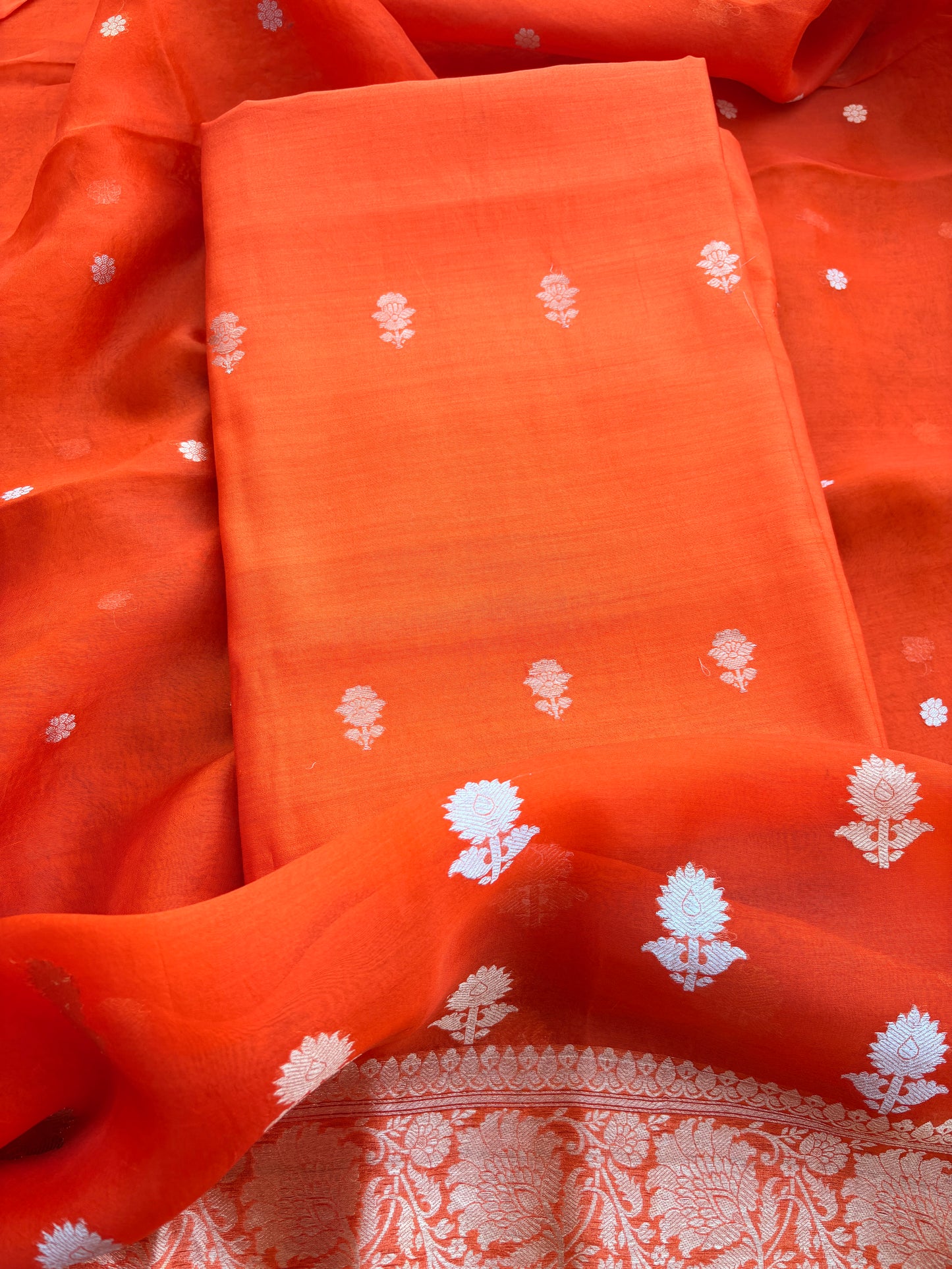 Orange Chiniya kora silk suit set