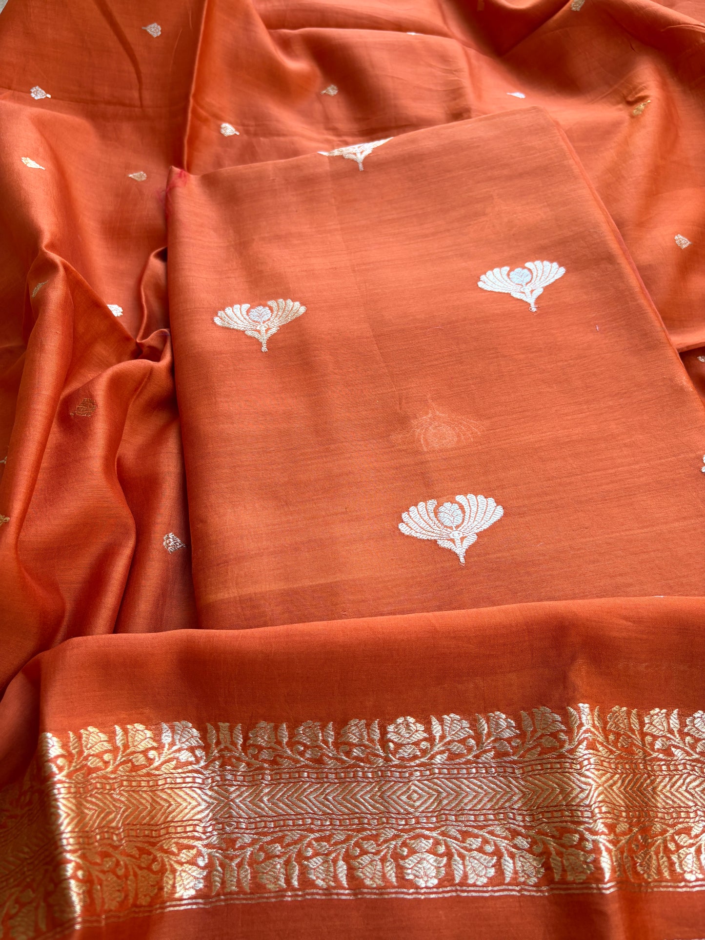 Orange handloom kadhwa suit set