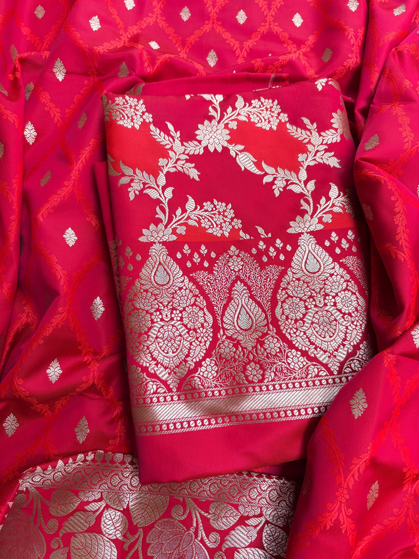 Pink orange mashru silk suit set