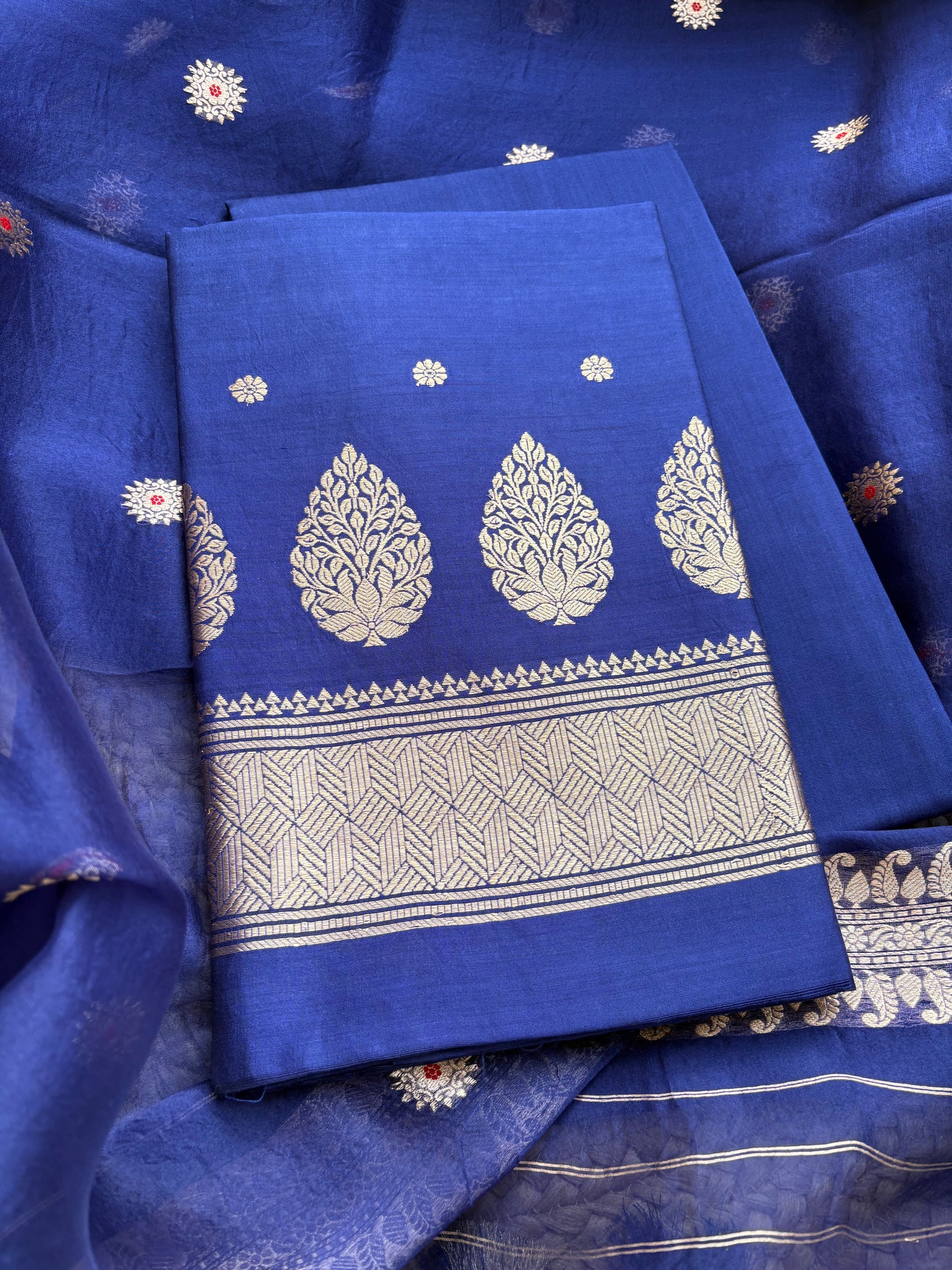 Blue Chiniya silk kurta and kora silk dupatta 3 piece suit set