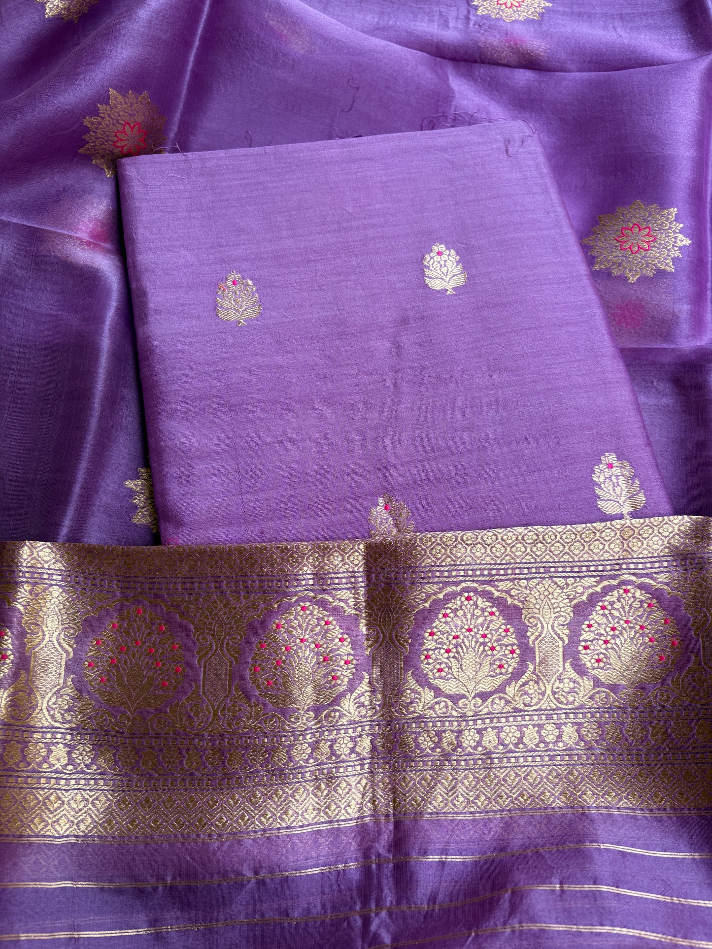 Lavender pure silk kadhwa suit set