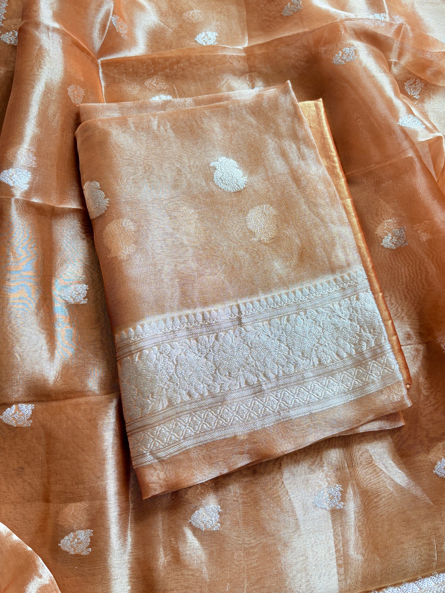 Orange gold tissue kadhwa 3 piece suit set