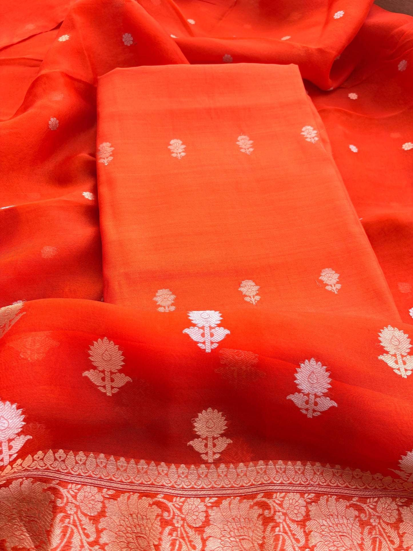 Orange Chiniya kora silk suit set
