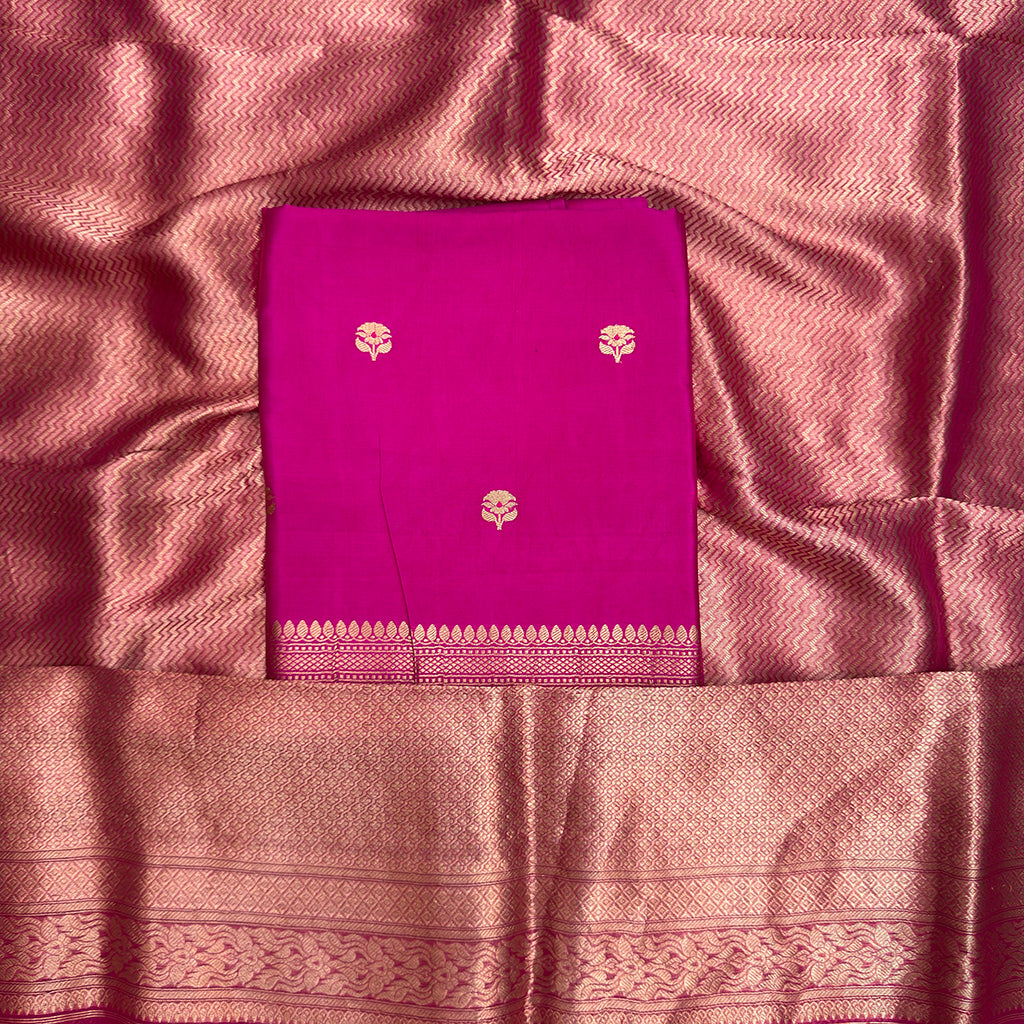 Pink mango silk suit with brocade silk dupatta