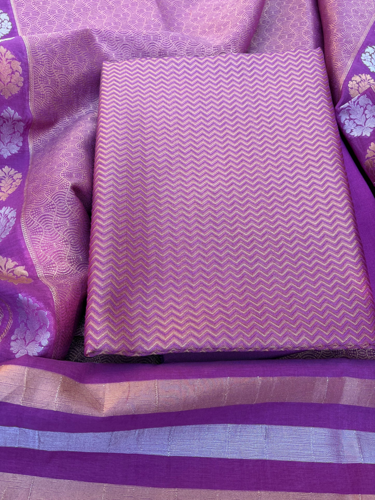 Magenta brocade Chanderi cotton 3 piece suit set