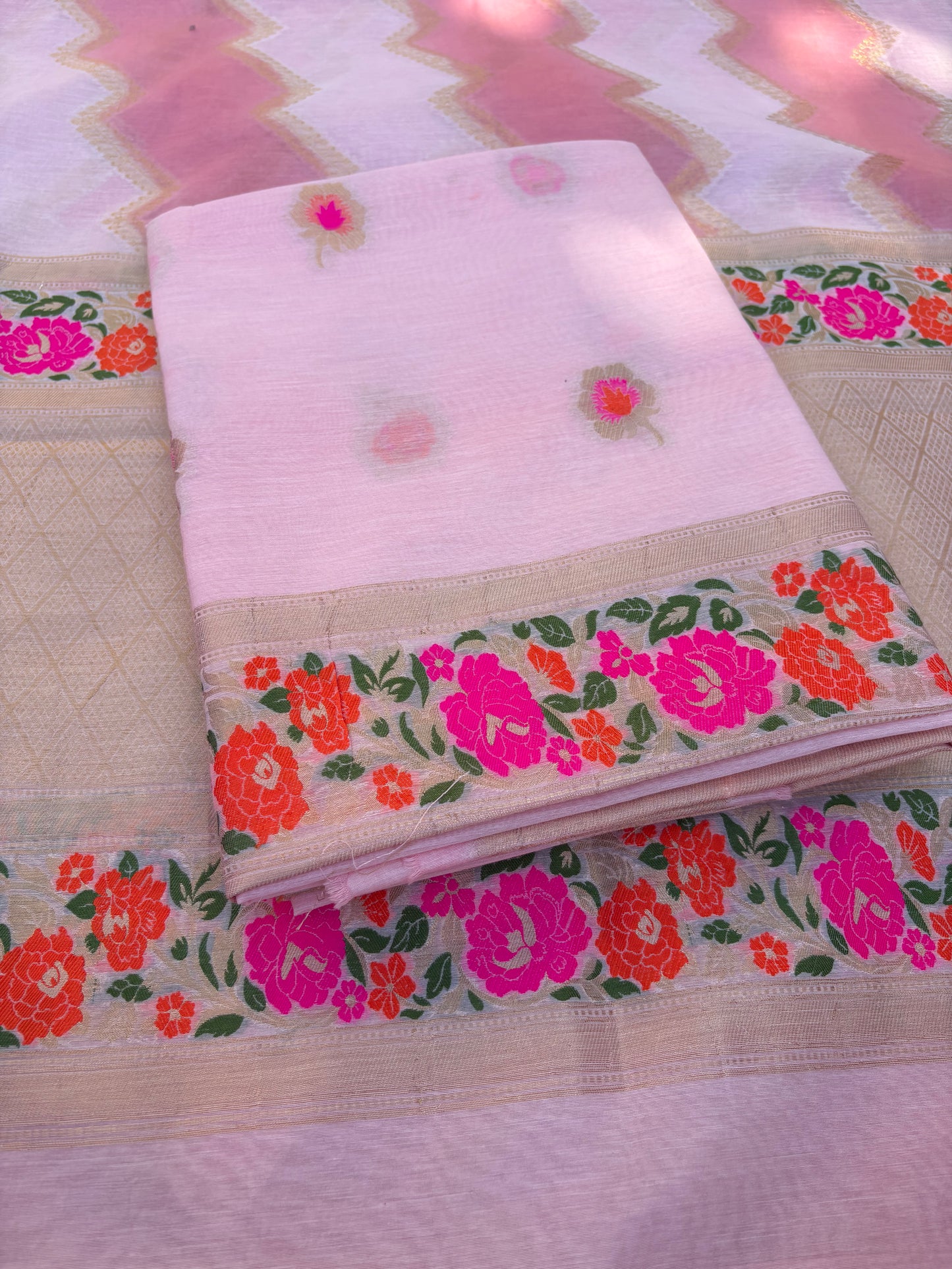 Pink meenadar Chanderi cotton 3 piece suit set