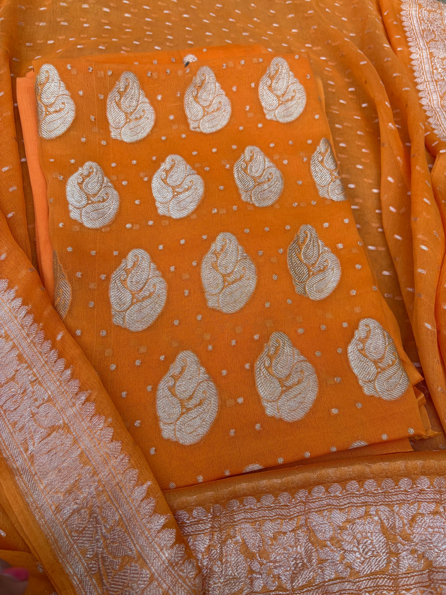 Orange Khaddi chiffon kadhwa 3 piece suit set