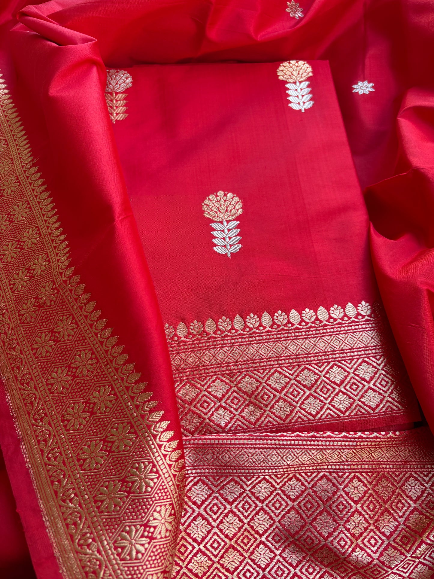 Red katan by katan kadhwa silk suit set