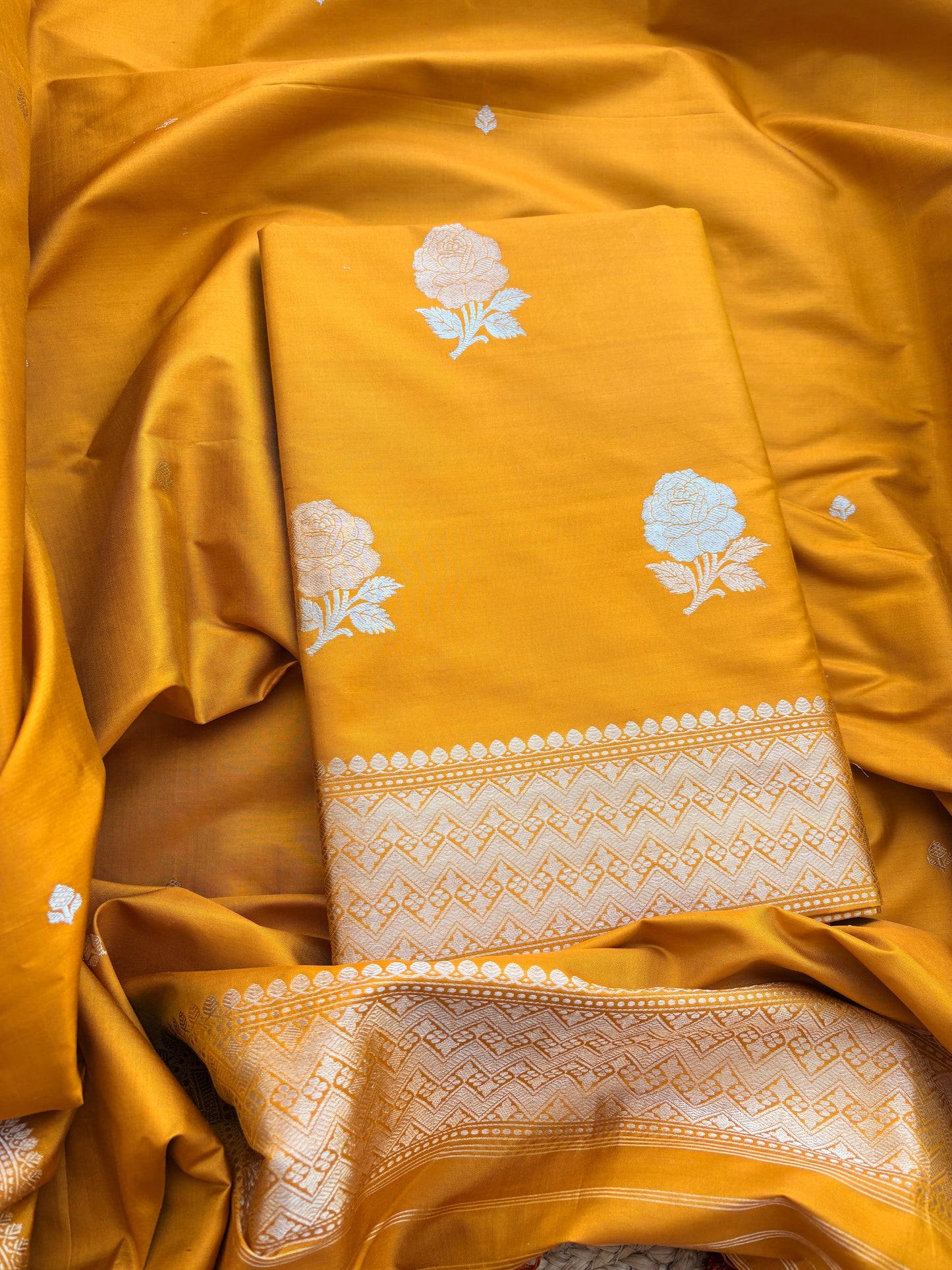 Yellow gold katan silk kadhwa suit set
