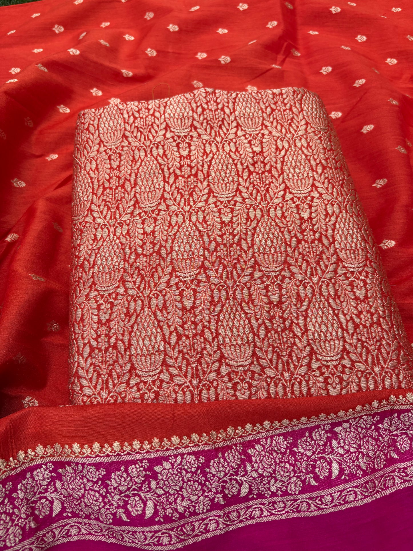 Orange pink moonga silk 3 piece suit set