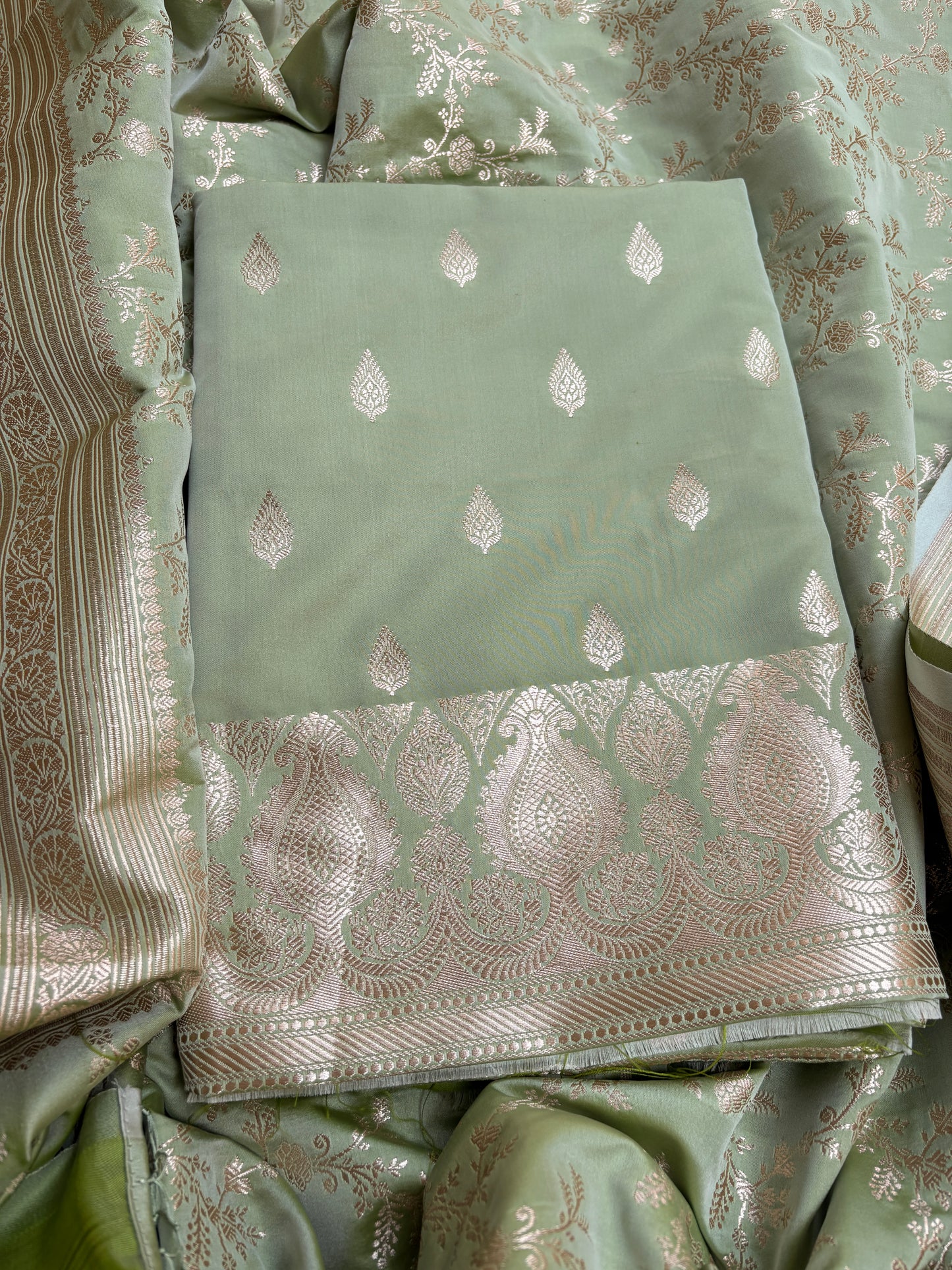 Green mashru silk suit set