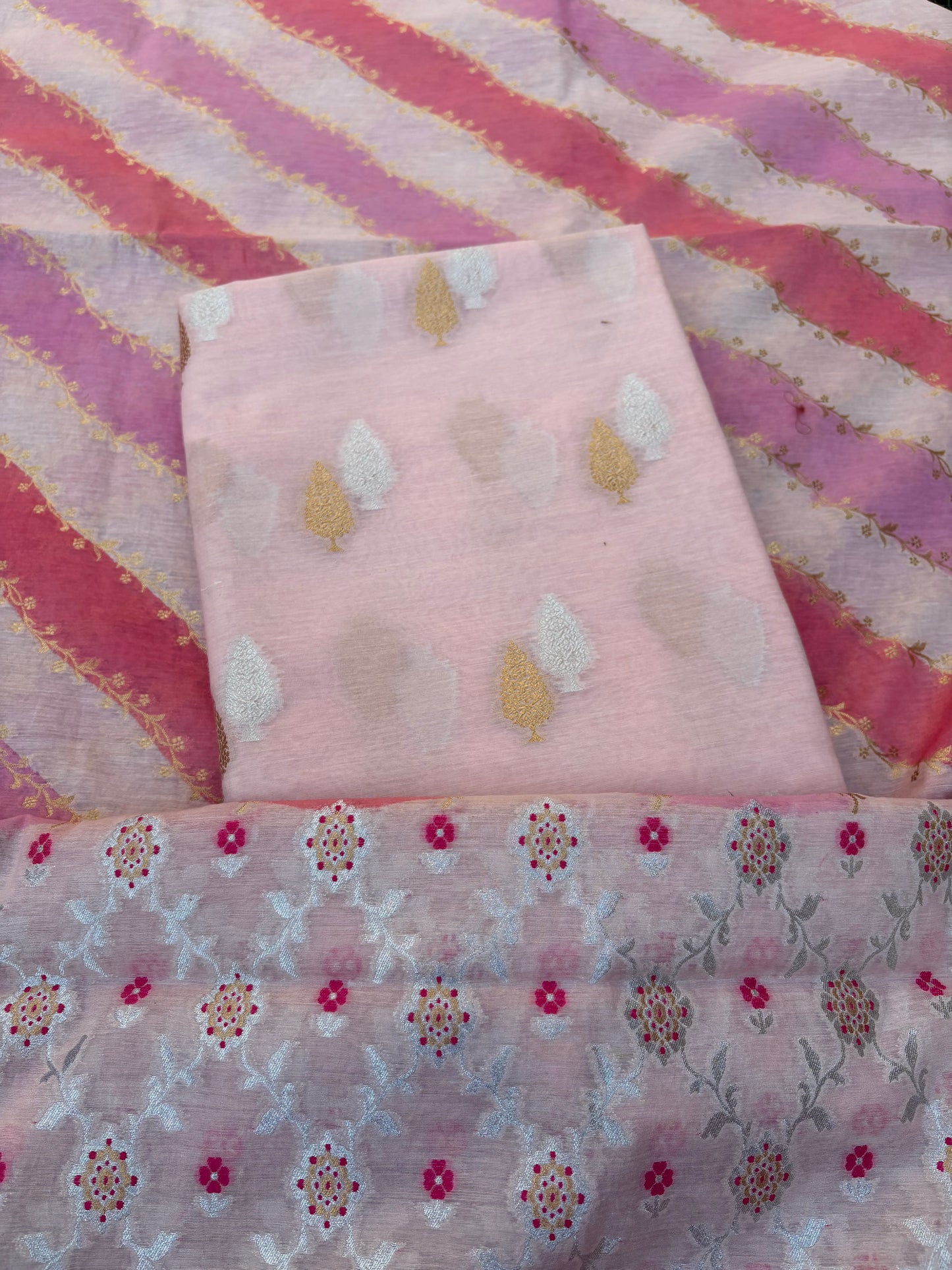 Pink Chanderi kurta, rangkat dupatta , plain bottom