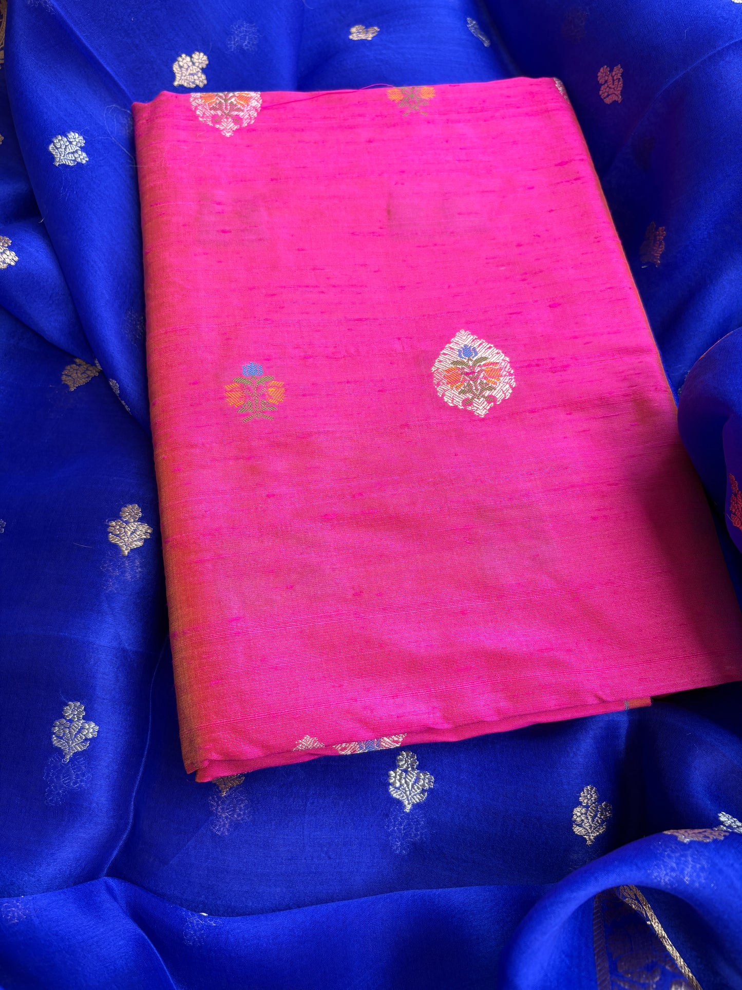 Pure raw silk kadhwa kurta, bottom and kora silk dupatta